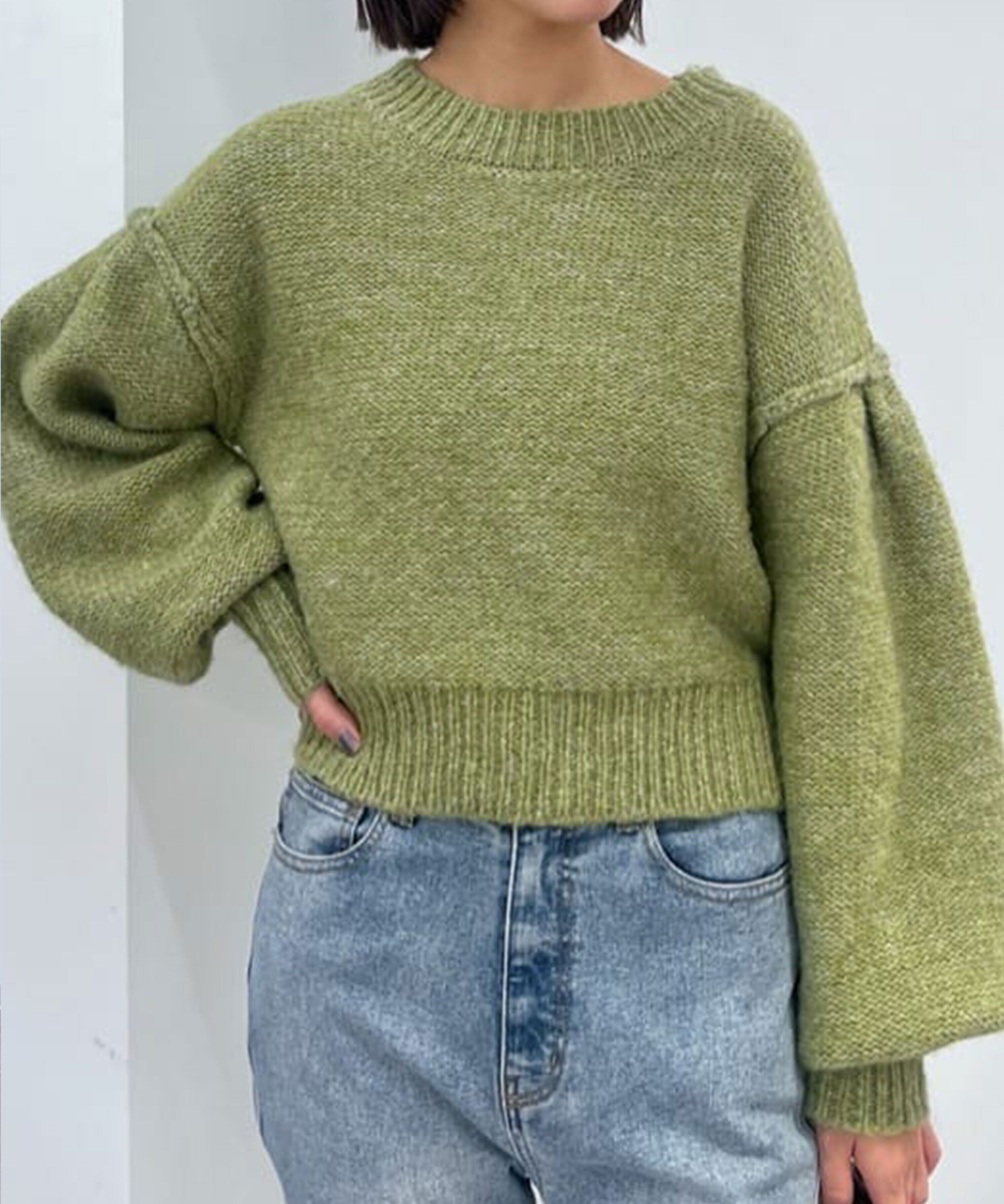  「バックリボンショート丈ニット」|ニット・セーター|