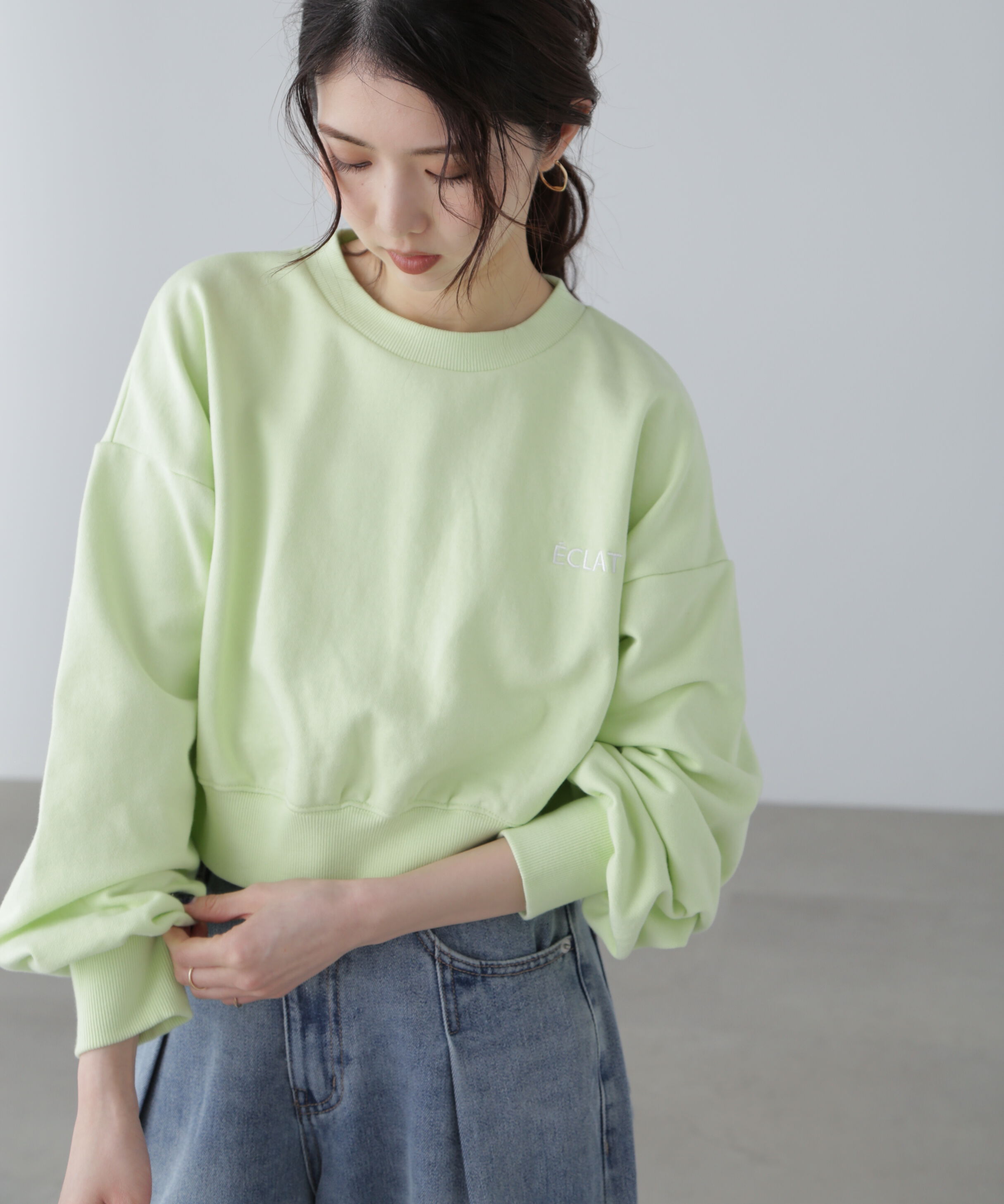  「ワンポイント刺繍スウェット」|Tシャツ・カットソー|ライトグリー
