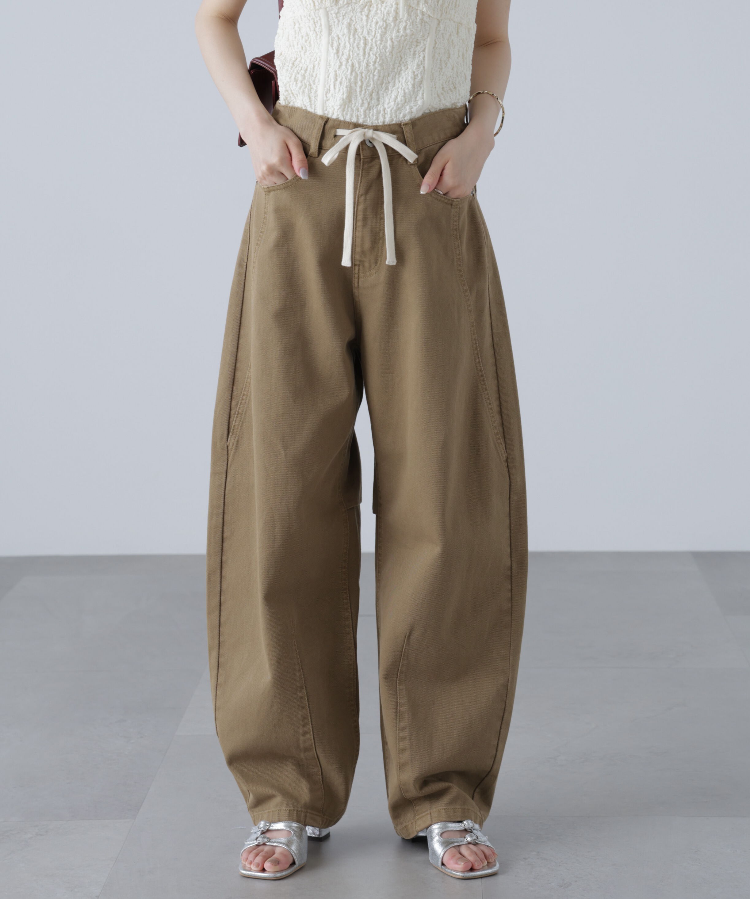  「ドロストバレルレッグデニムパンツ」|その他|キャメル