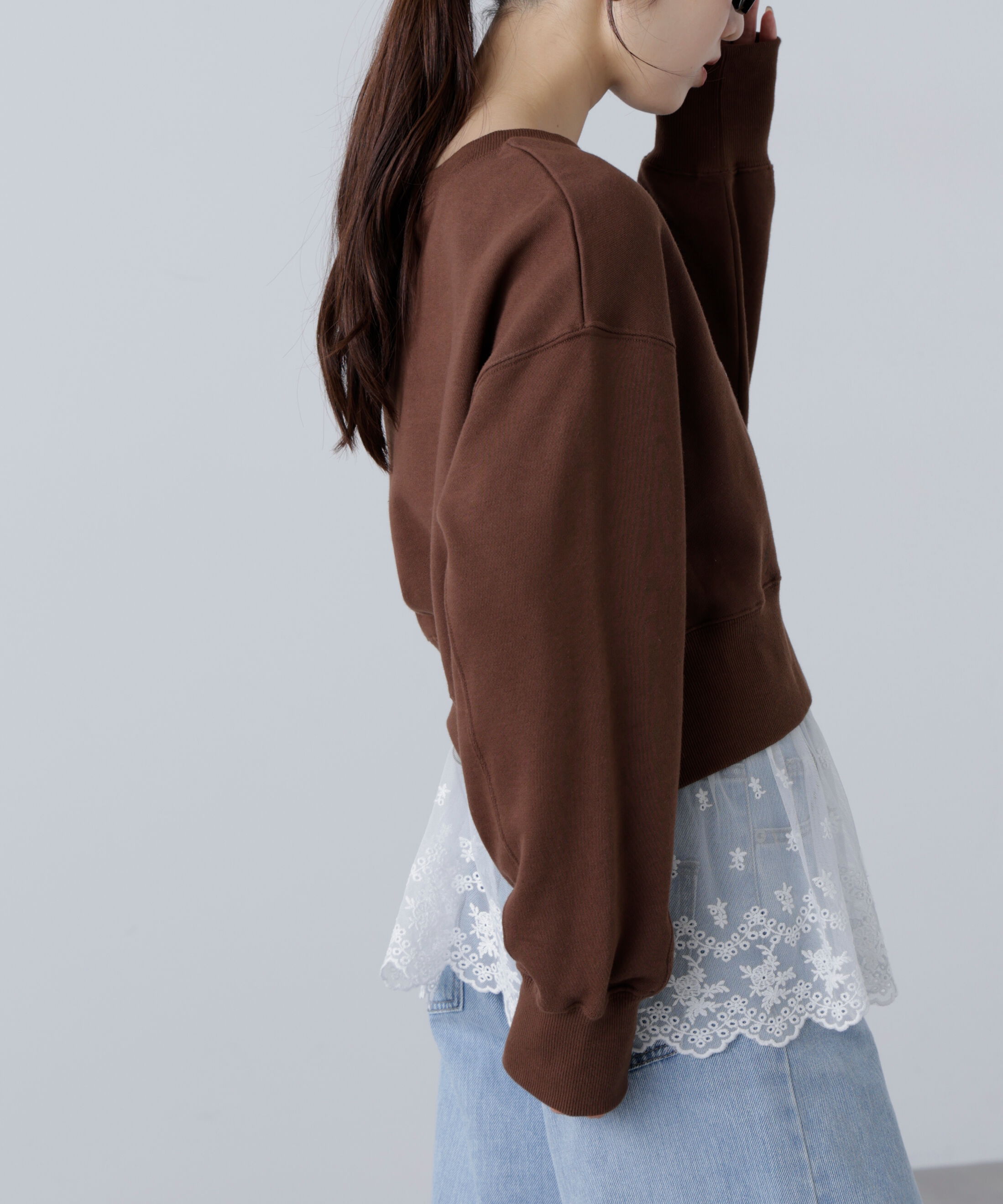  「カレッジロゴショート丈スウェット」|Tシャツ・カットソー|