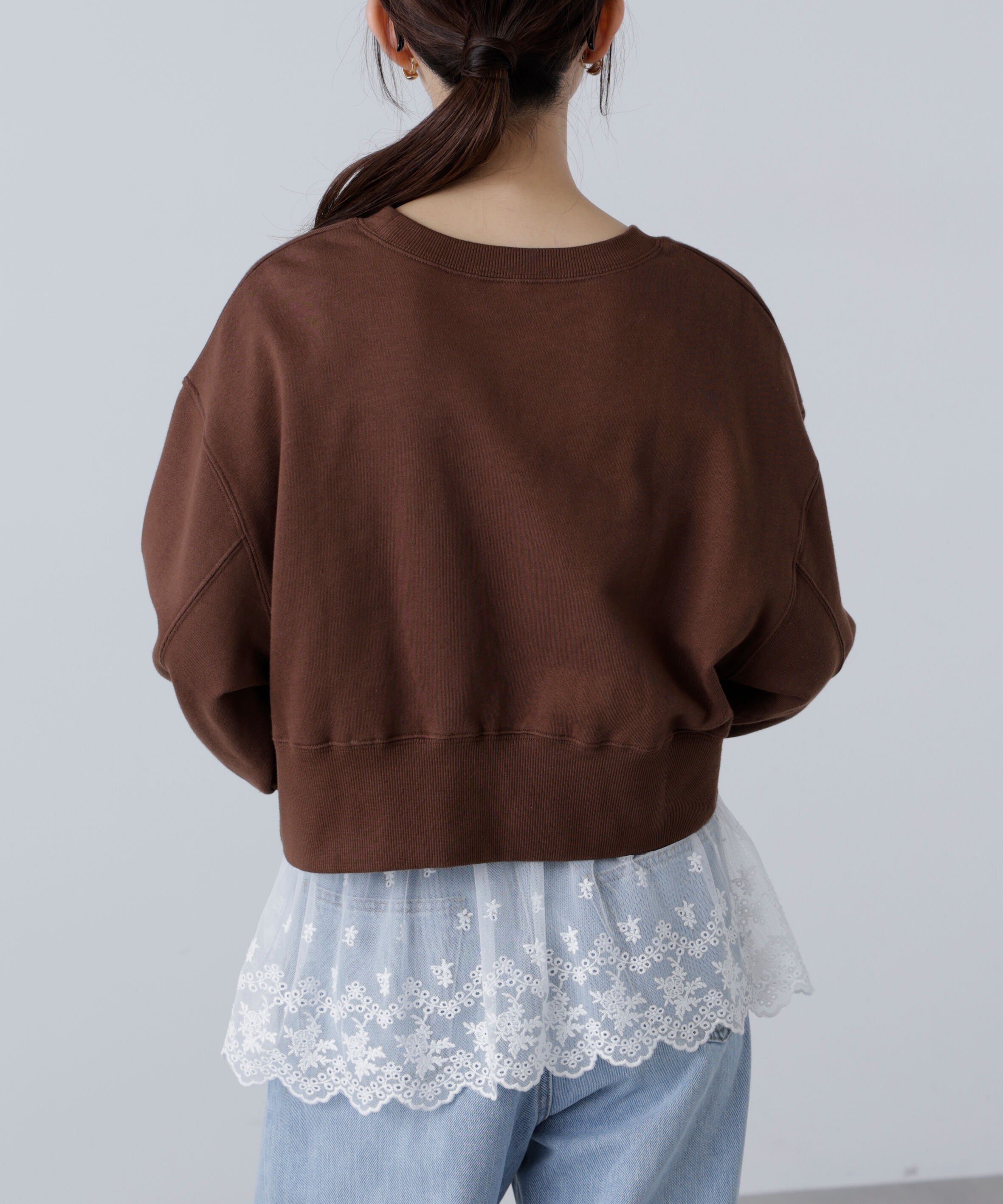  「カレッジロゴショート丈スウェット」|Tシャツ・カットソー|