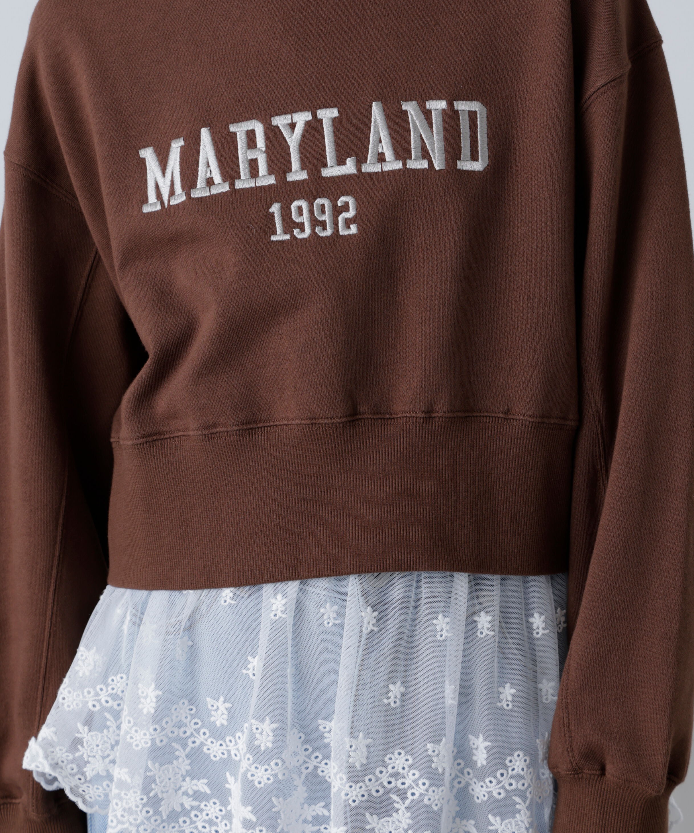  「カレッジロゴショート丈スウェット」|Tシャツ・カットソー|