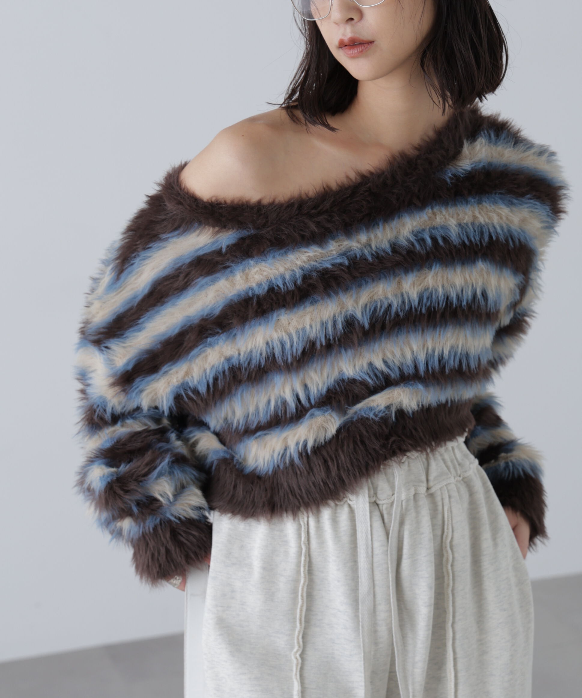  「シャギーボーダークロップドニット」|ニット・セーター|