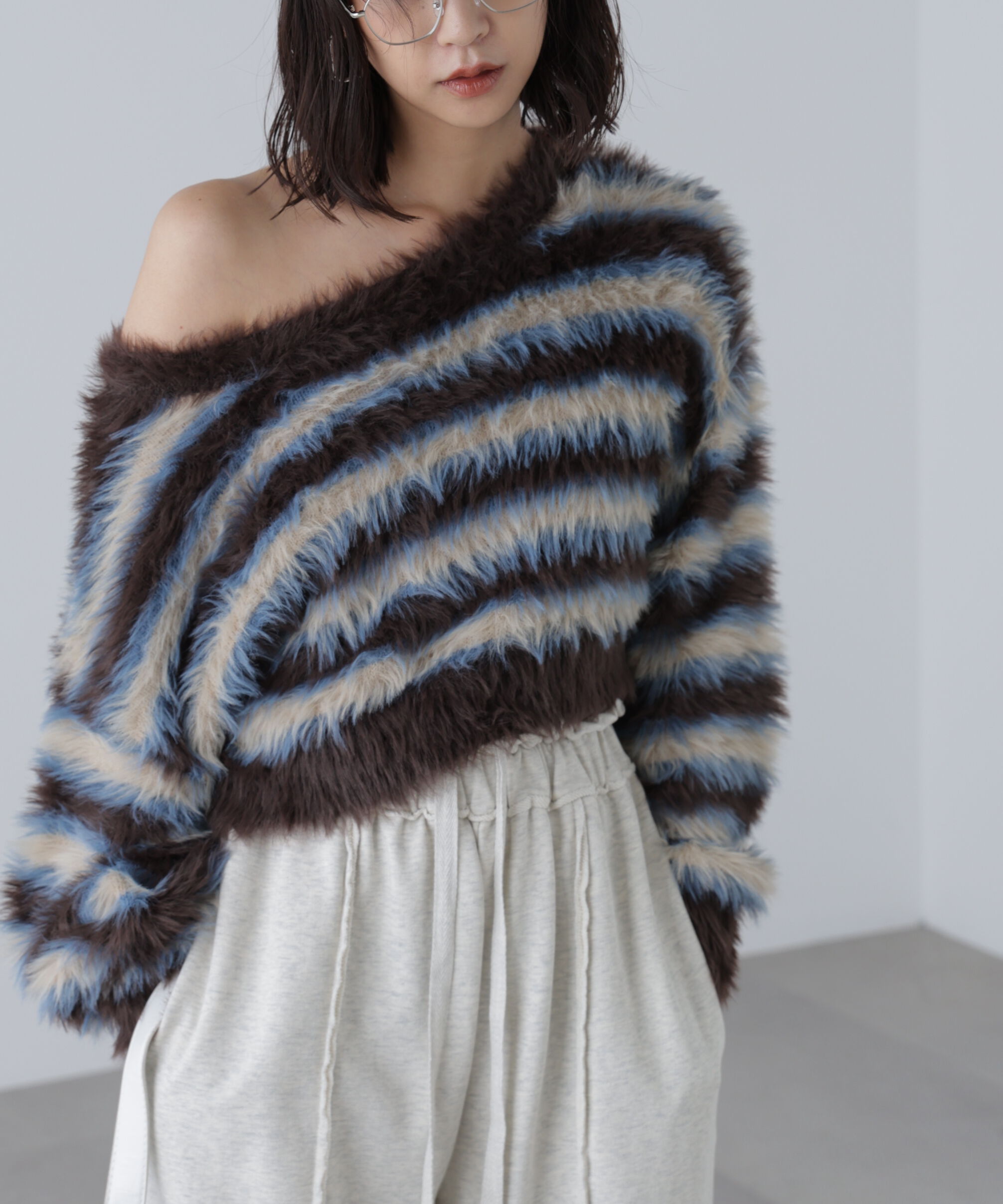  「シャギーボーダークロップドニット」|ニット・セーター|