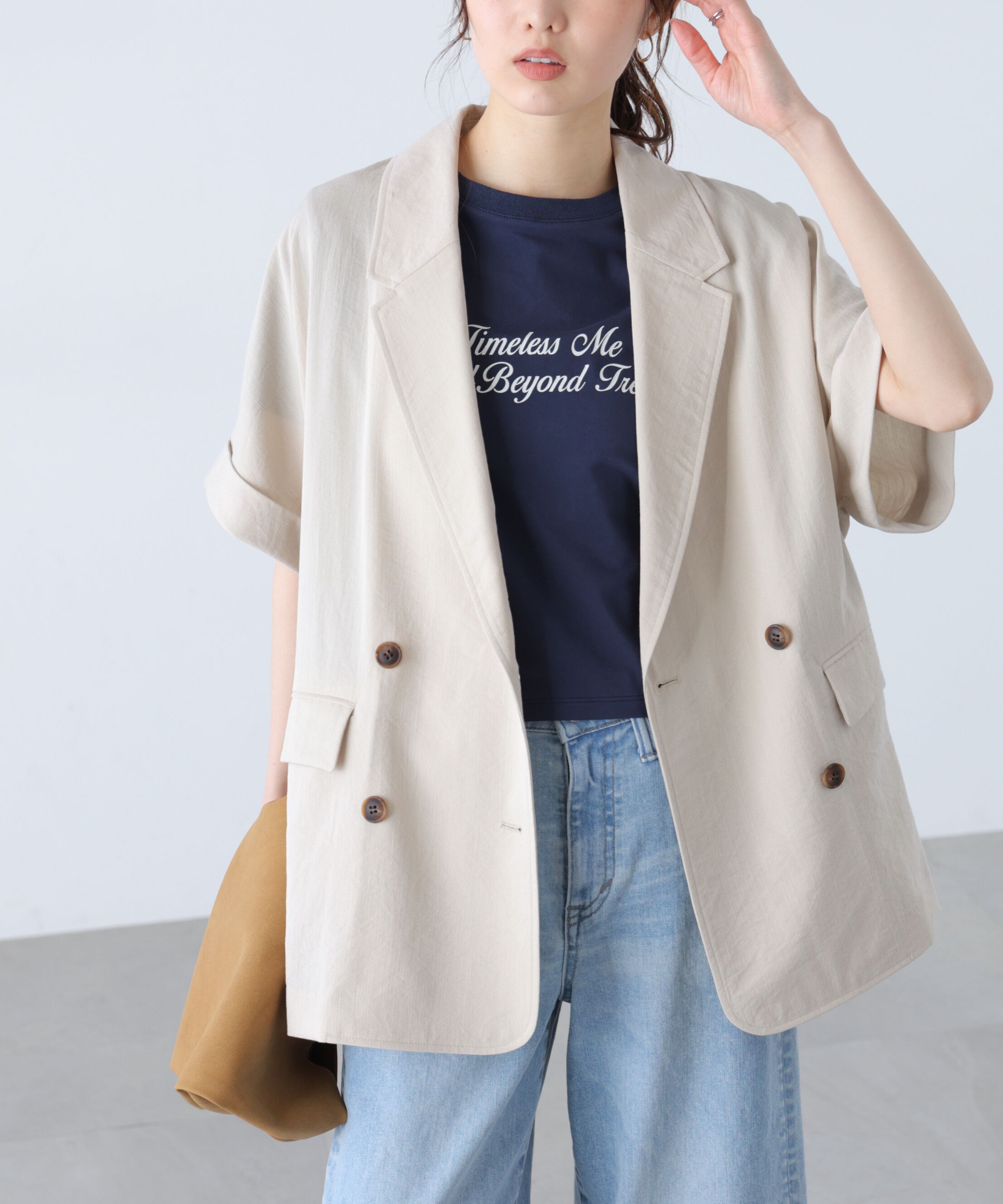  「麻調合繊ハーフスリーブジャケット」|その他|オフベージュ