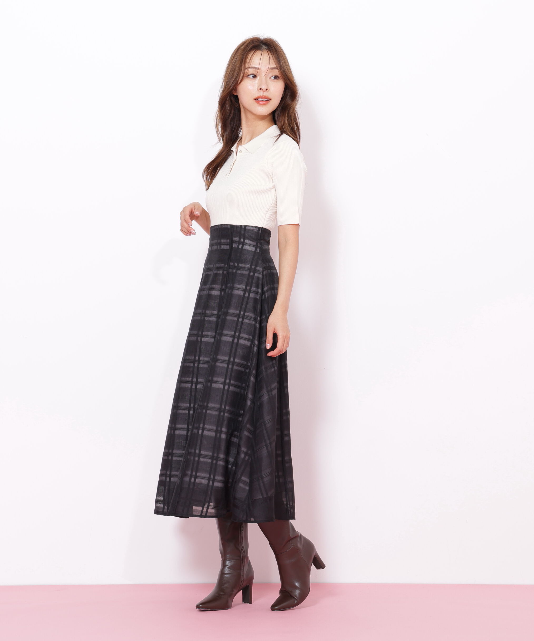  「ポロ衿ドッキングワンピース」|ワンピース|