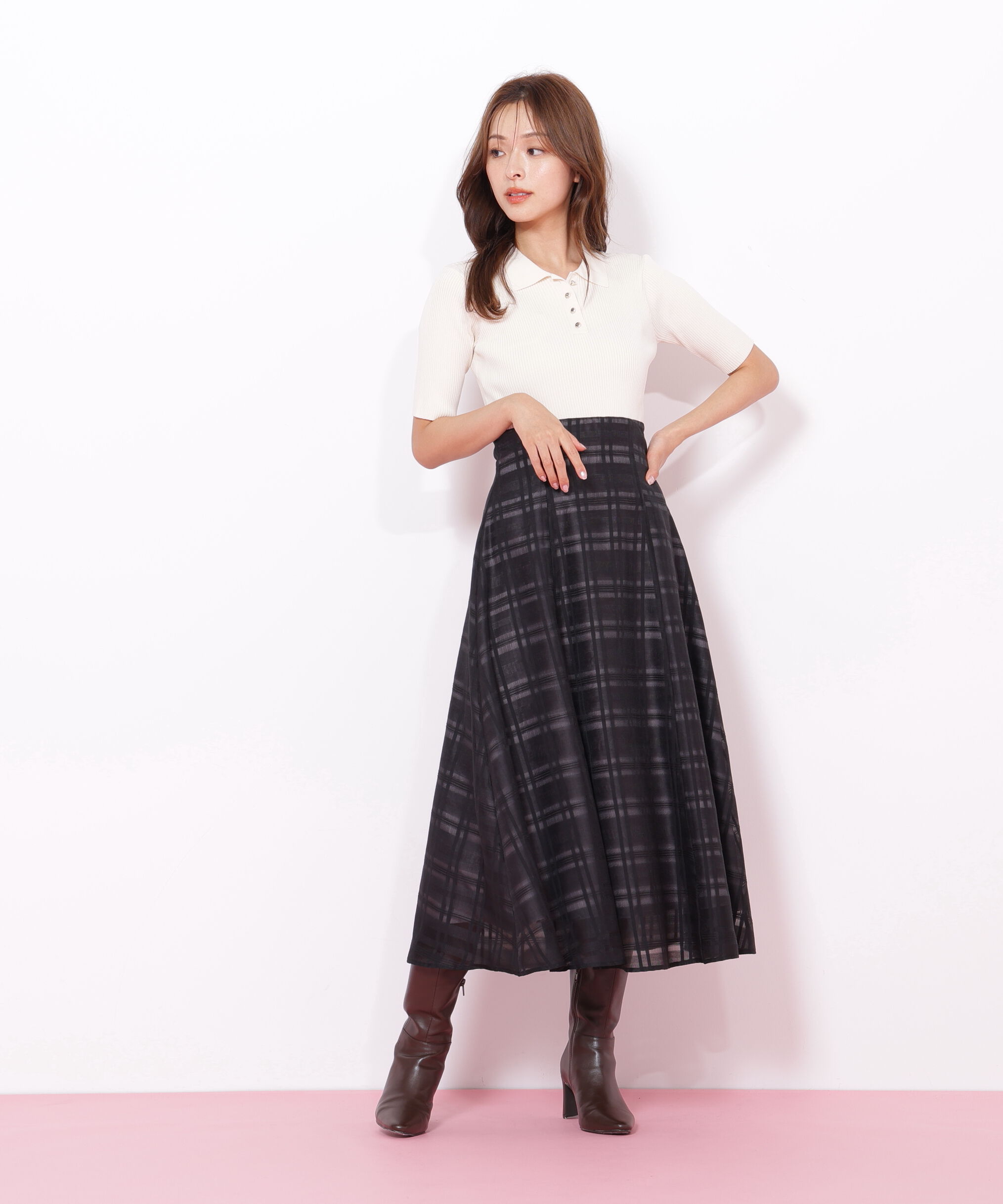  「ポロ衿ドッキングワンピース」|ワンピース|