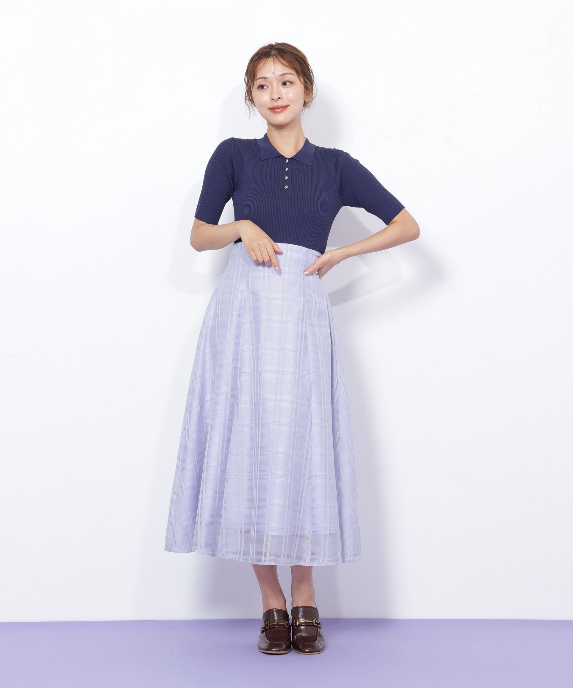  「ポロ衿ドッキングワンピース」|ワンピース|