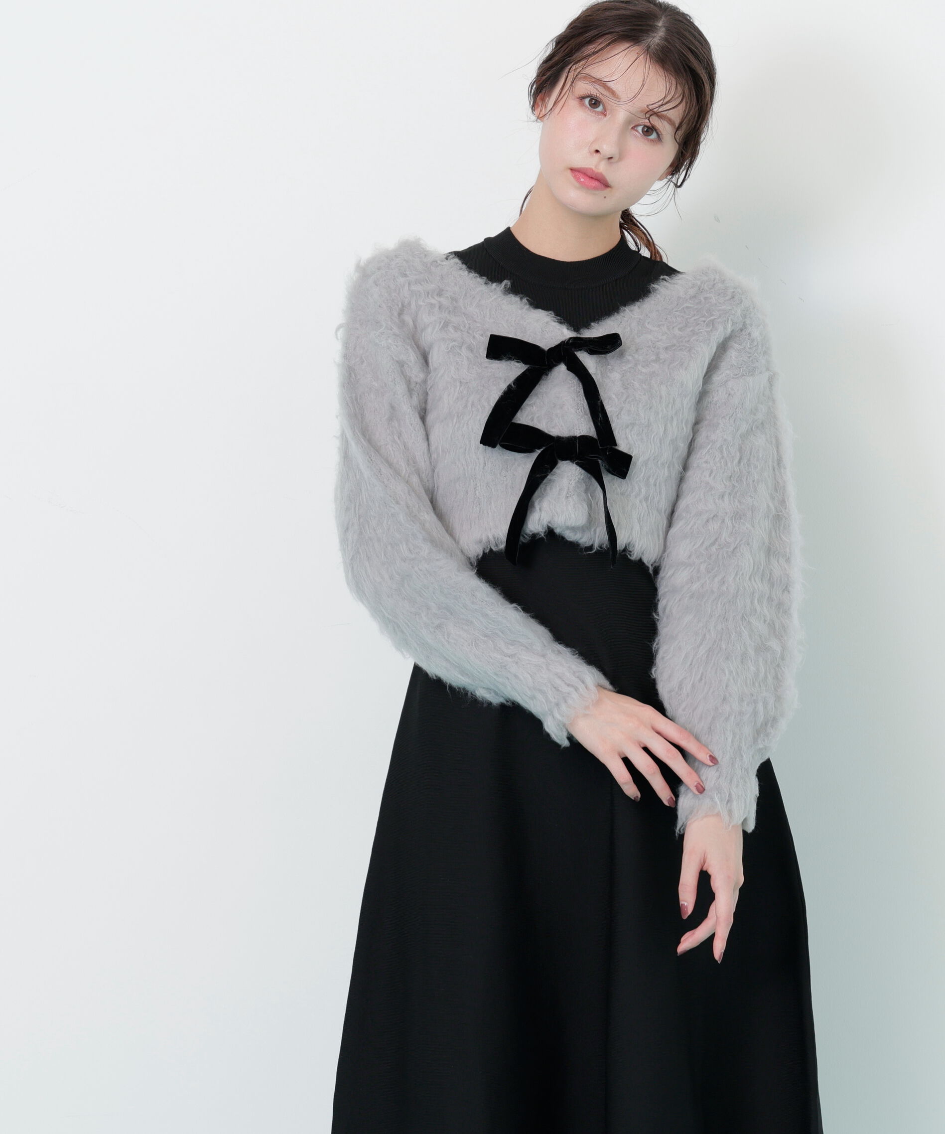  「起毛カーデニットワンピースセット」|ワンピース|