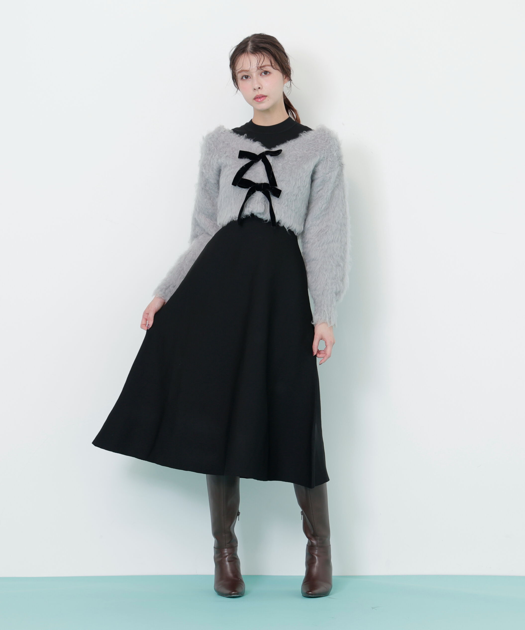  「起毛カーデニットワンピースセット」|ワンピース|