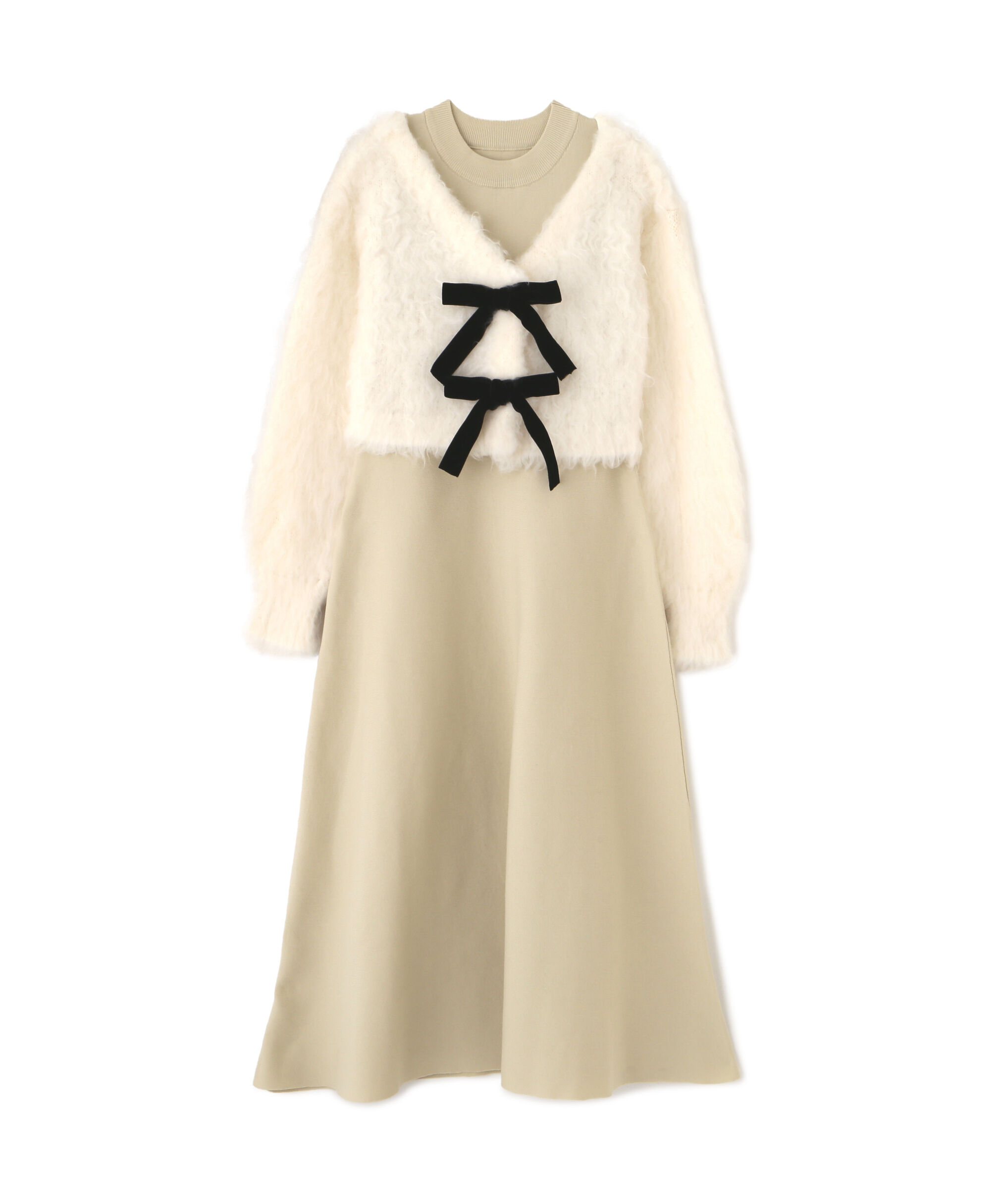  「起毛カーデニットワンピースセット」|ワンピース|