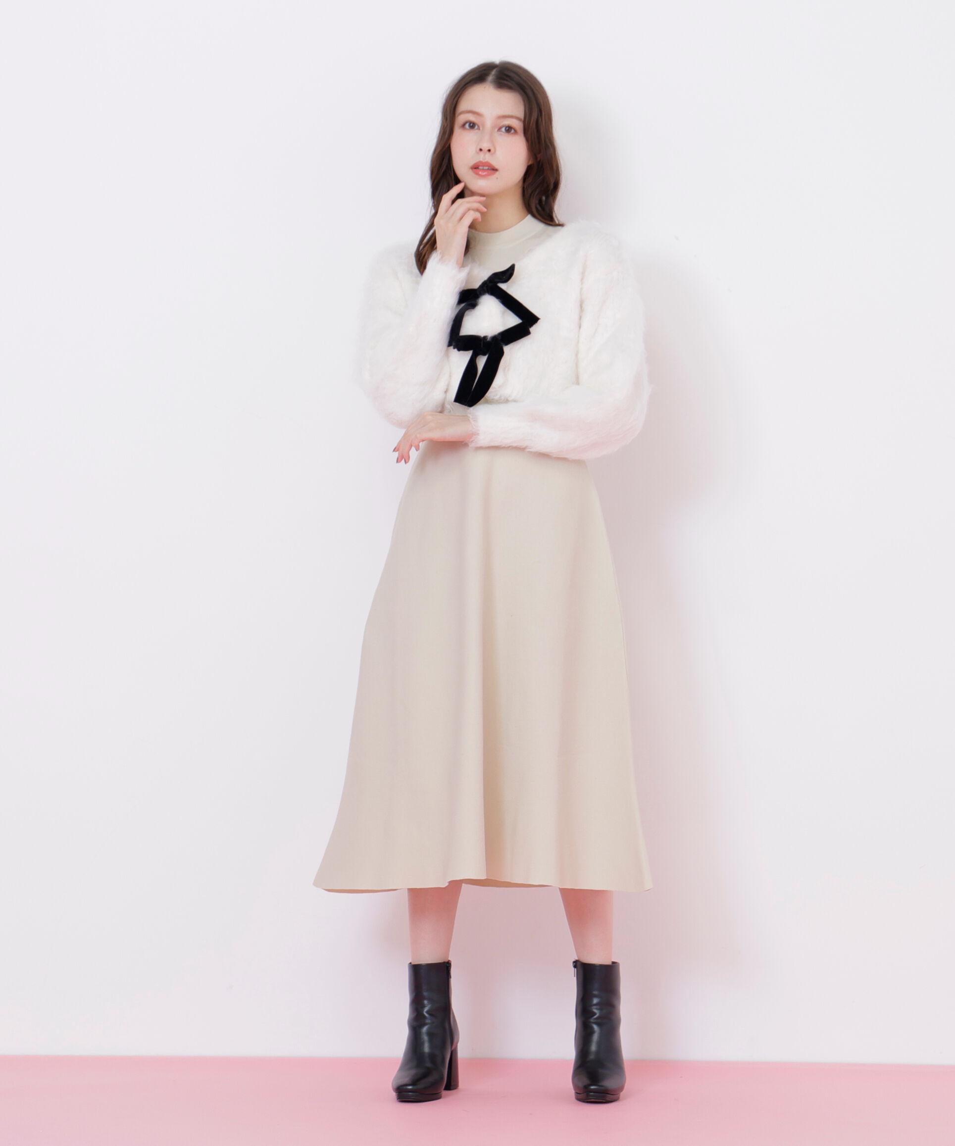  「起毛カーデニットワンピースセット」|ワンピース|