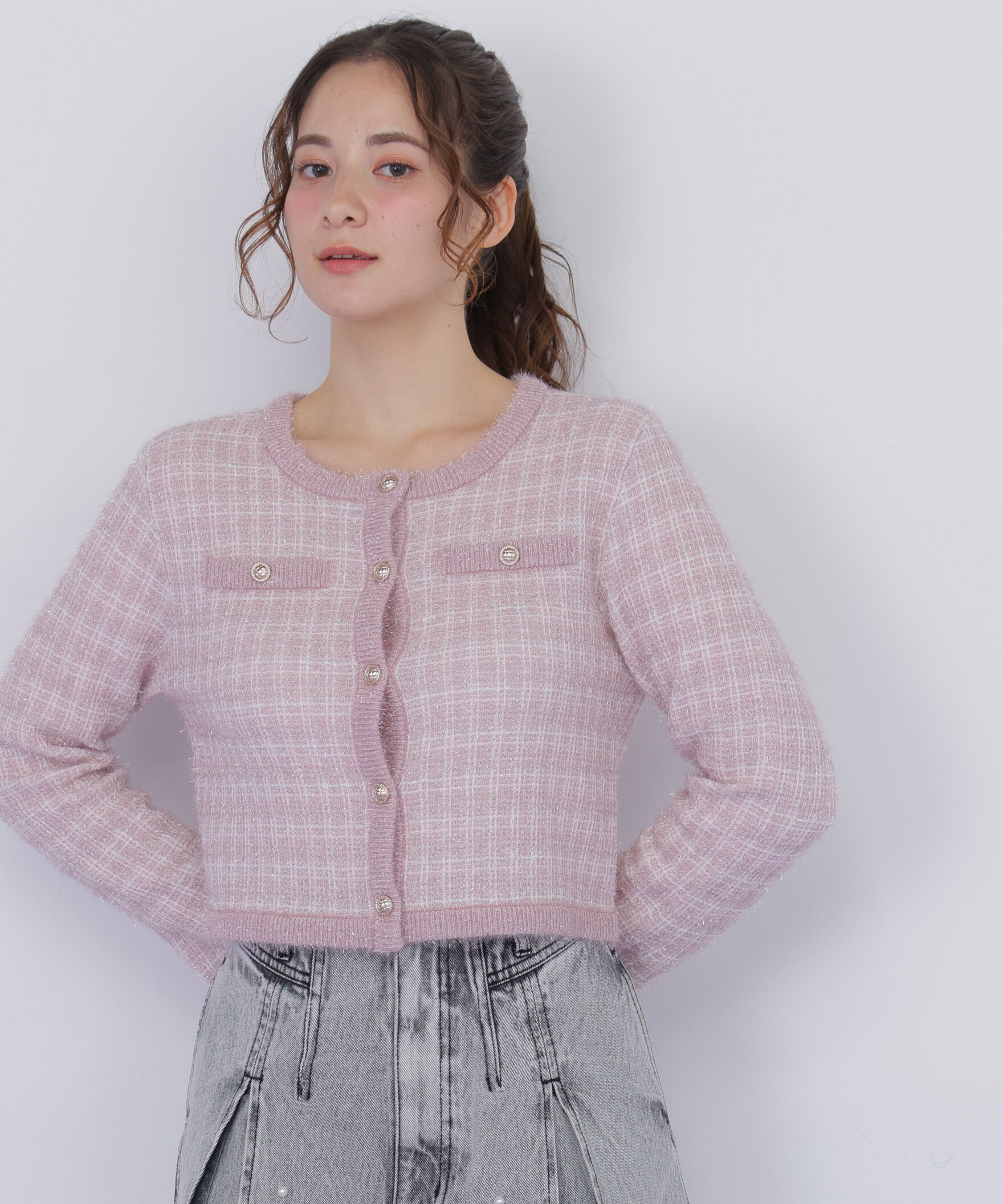  「ラメツィードニットジャケット」|ニット・セーター|