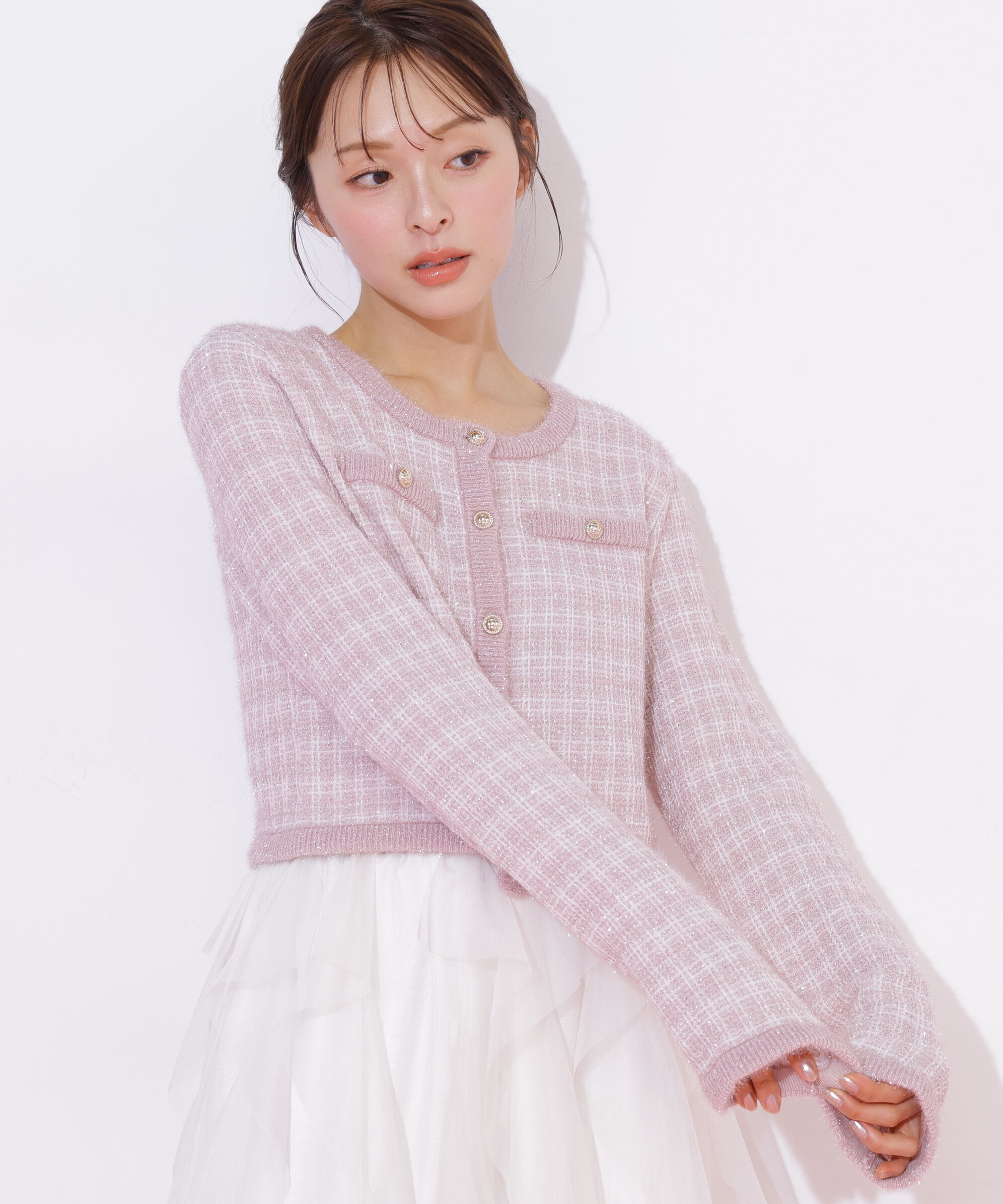  「ラメツィードニットジャケット」|ニット・セーター|