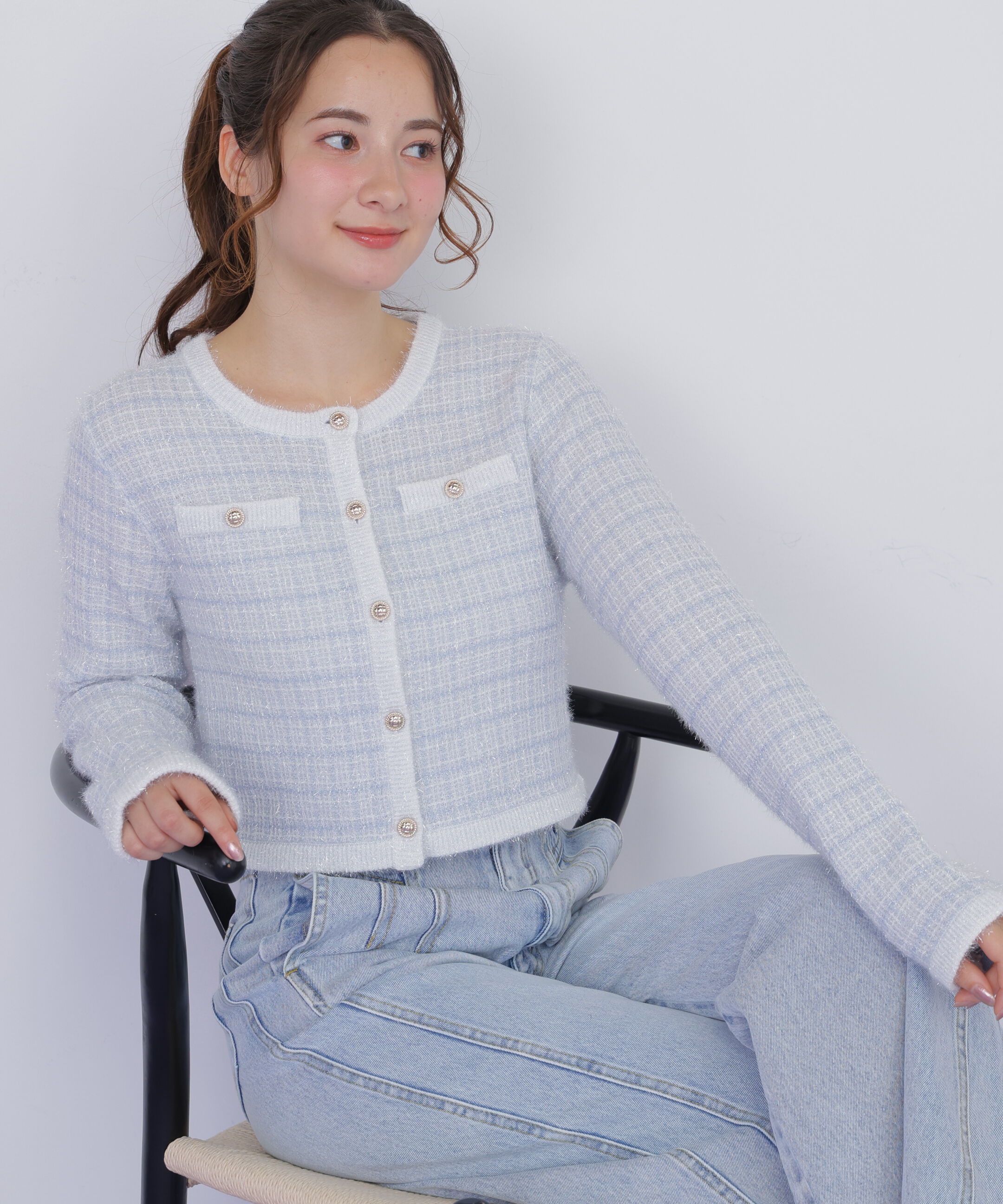  「ラメツィードニットジャケット」|ニット・セーター|