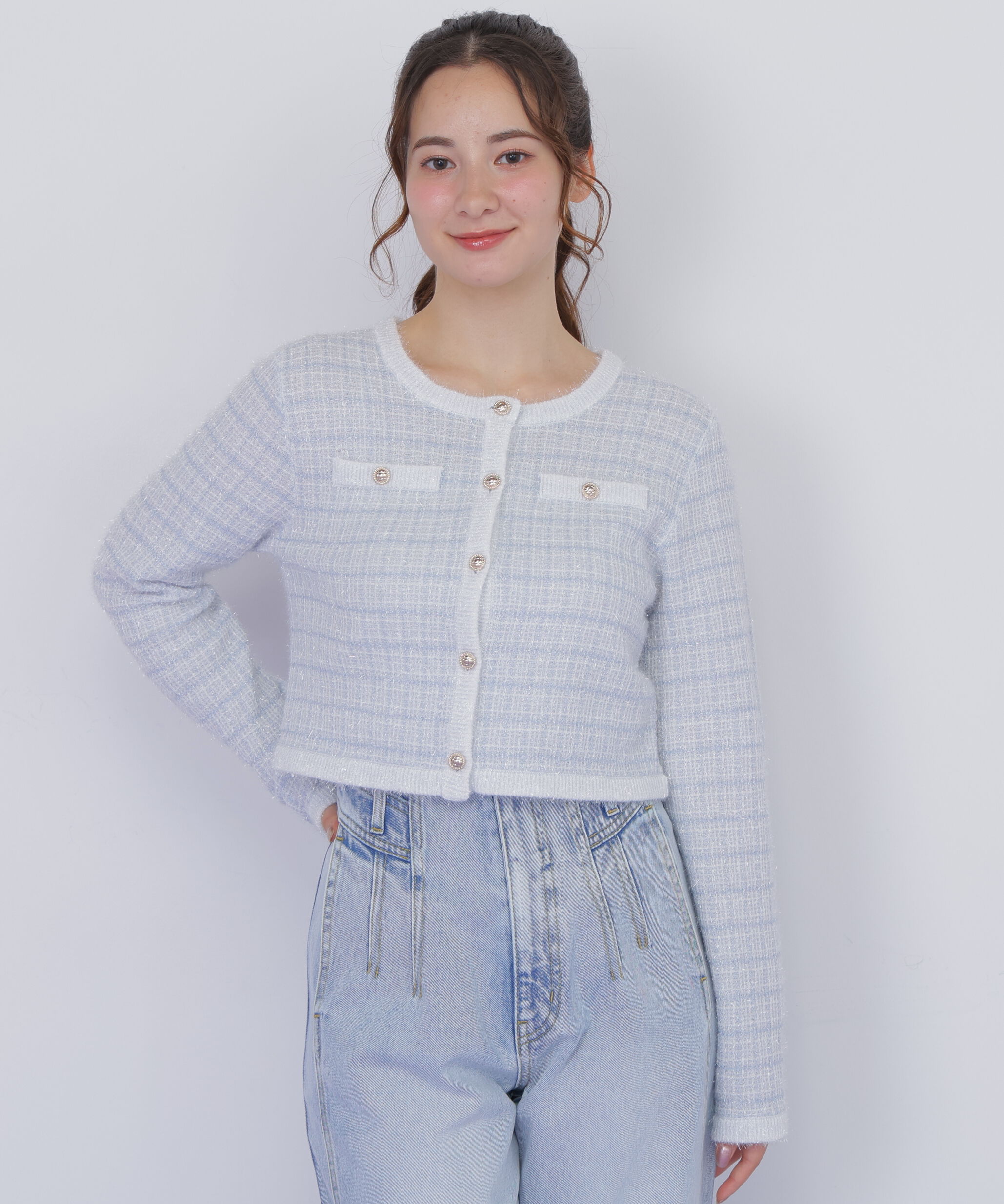  「ラメツィードニットジャケット」|ニット・セーター|