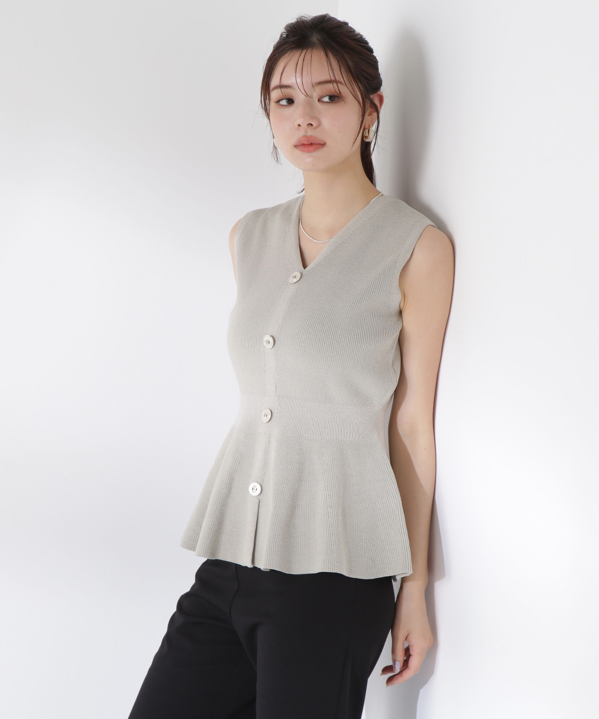 PROPORTION BODY DRESSING「畦ペプラムプルオーバー」|ニット・セーター|カーキ