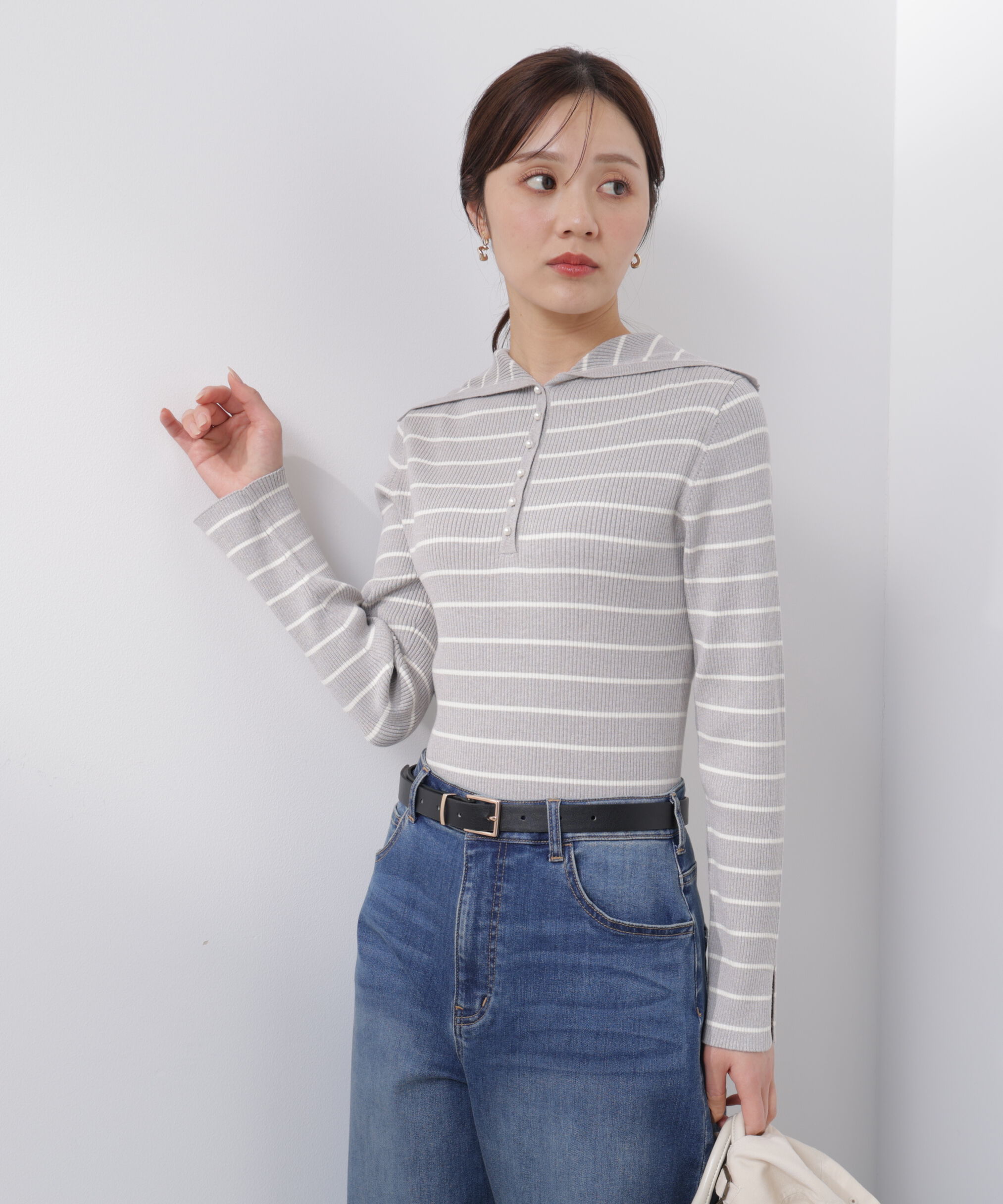 PROPORTION BODY DRESSING「〈a/mie〉ビッグカラーリブニット　　26SS」|カーディガン|