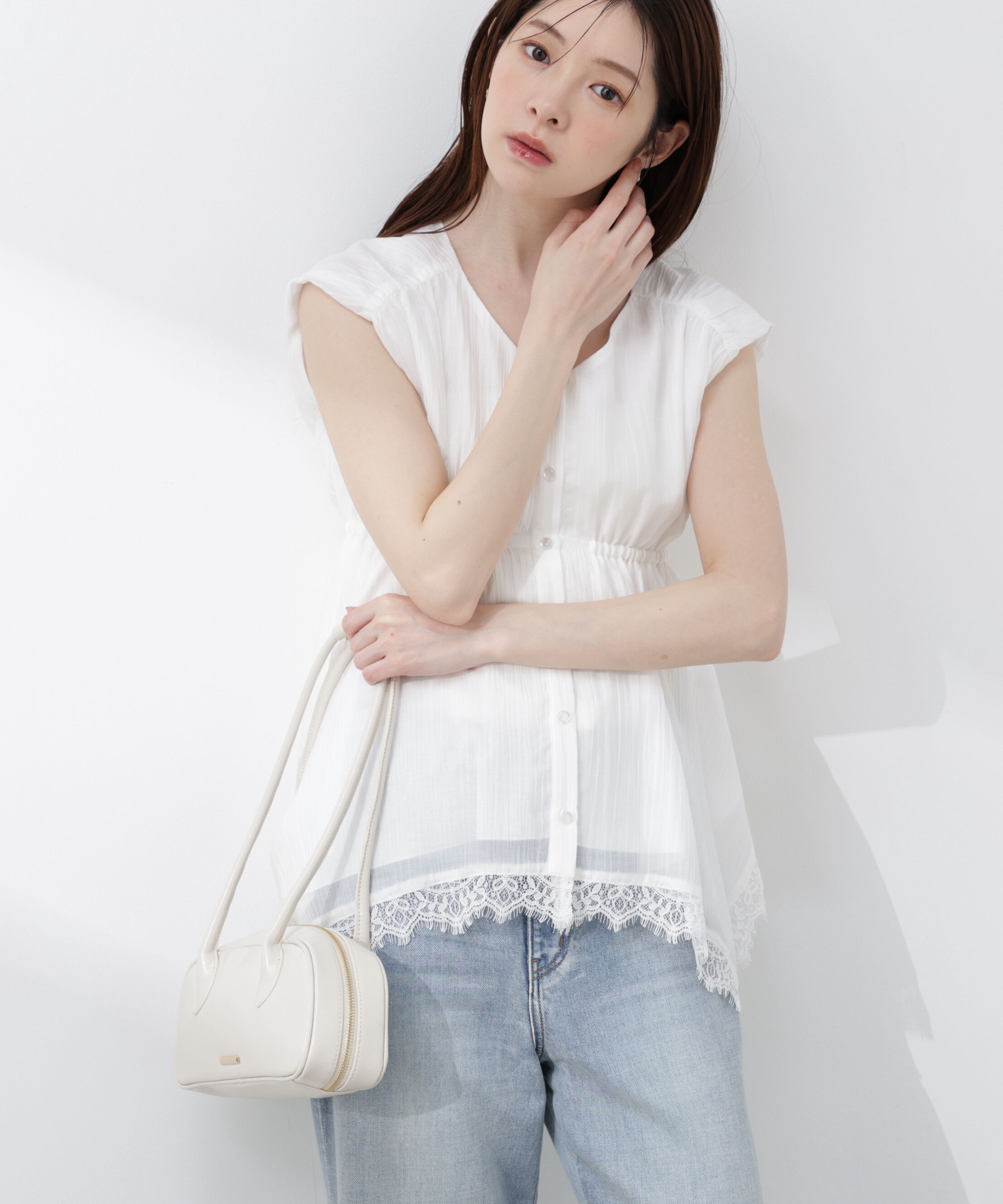 PROPORTION BODY DRESSING「レーストリミングヘムブラウス 26SS」|シャツ・ブラウス|エクリュ1