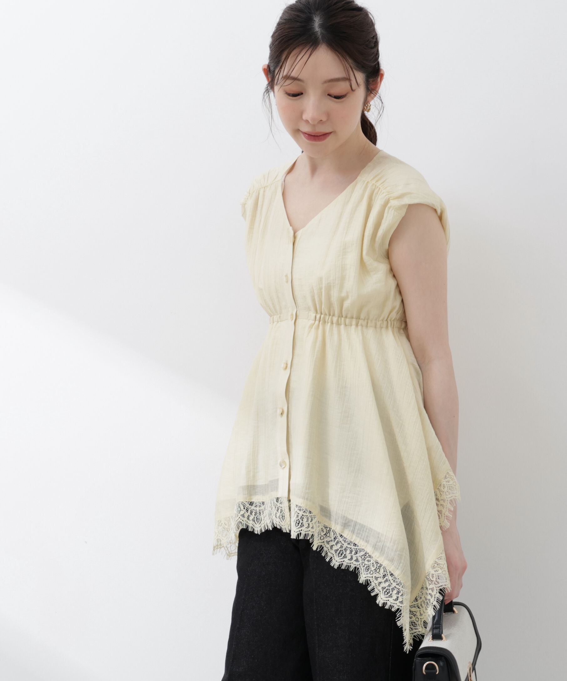 PROPORTION BODY DRESSING「レーストリミングヘムブラウス 26SS」|シャツ・ブラウス|