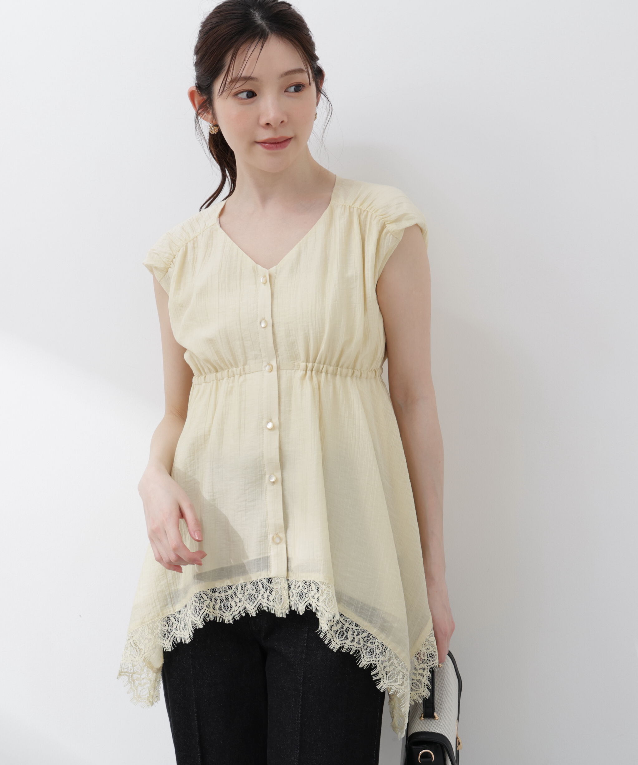 PROPORTION BODY DRESSING「レーストリミングヘムブラウス 26SS」|シャツ・ブラウス|