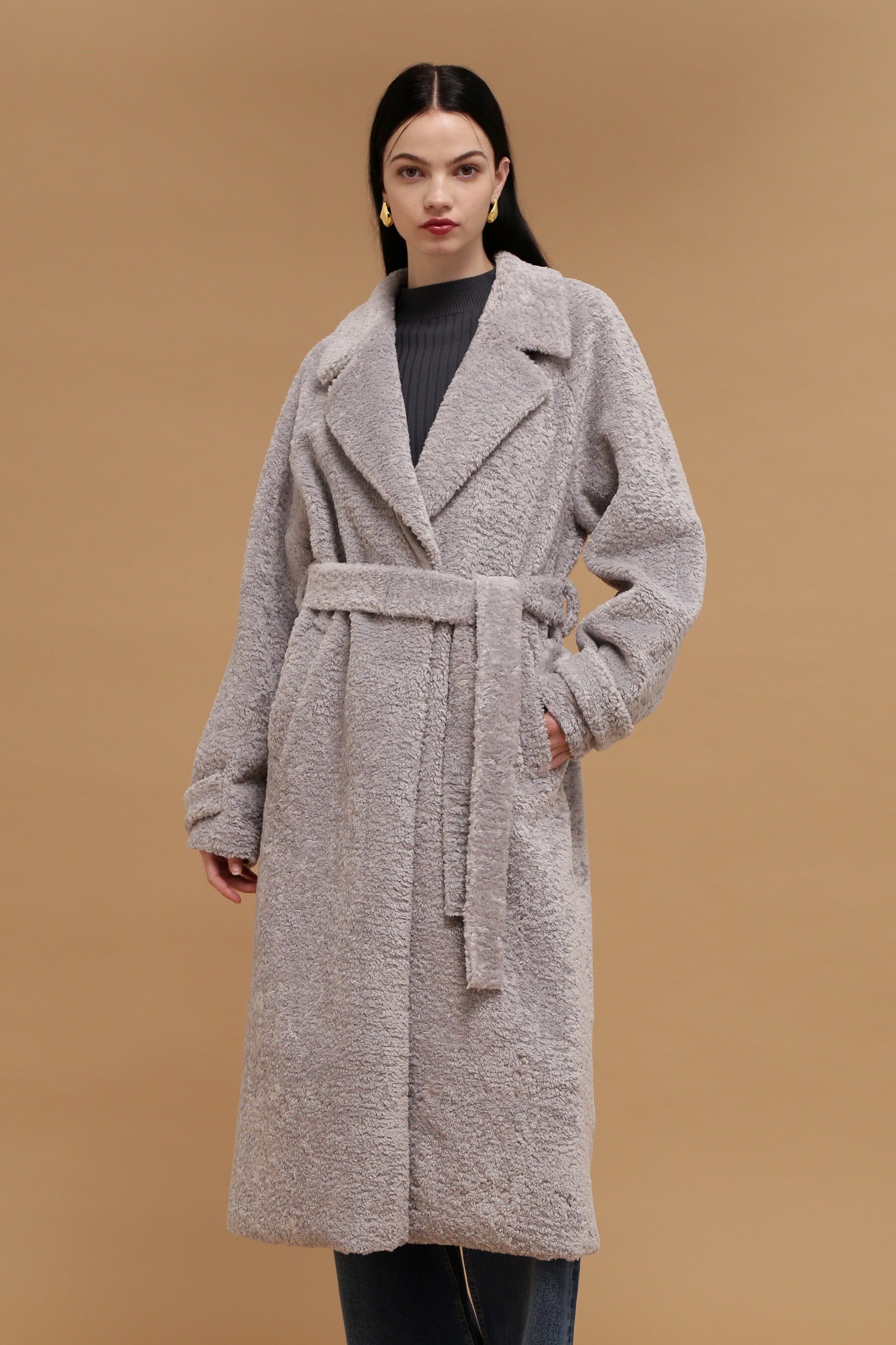  「ショートボアロングコート」|その他|グレー