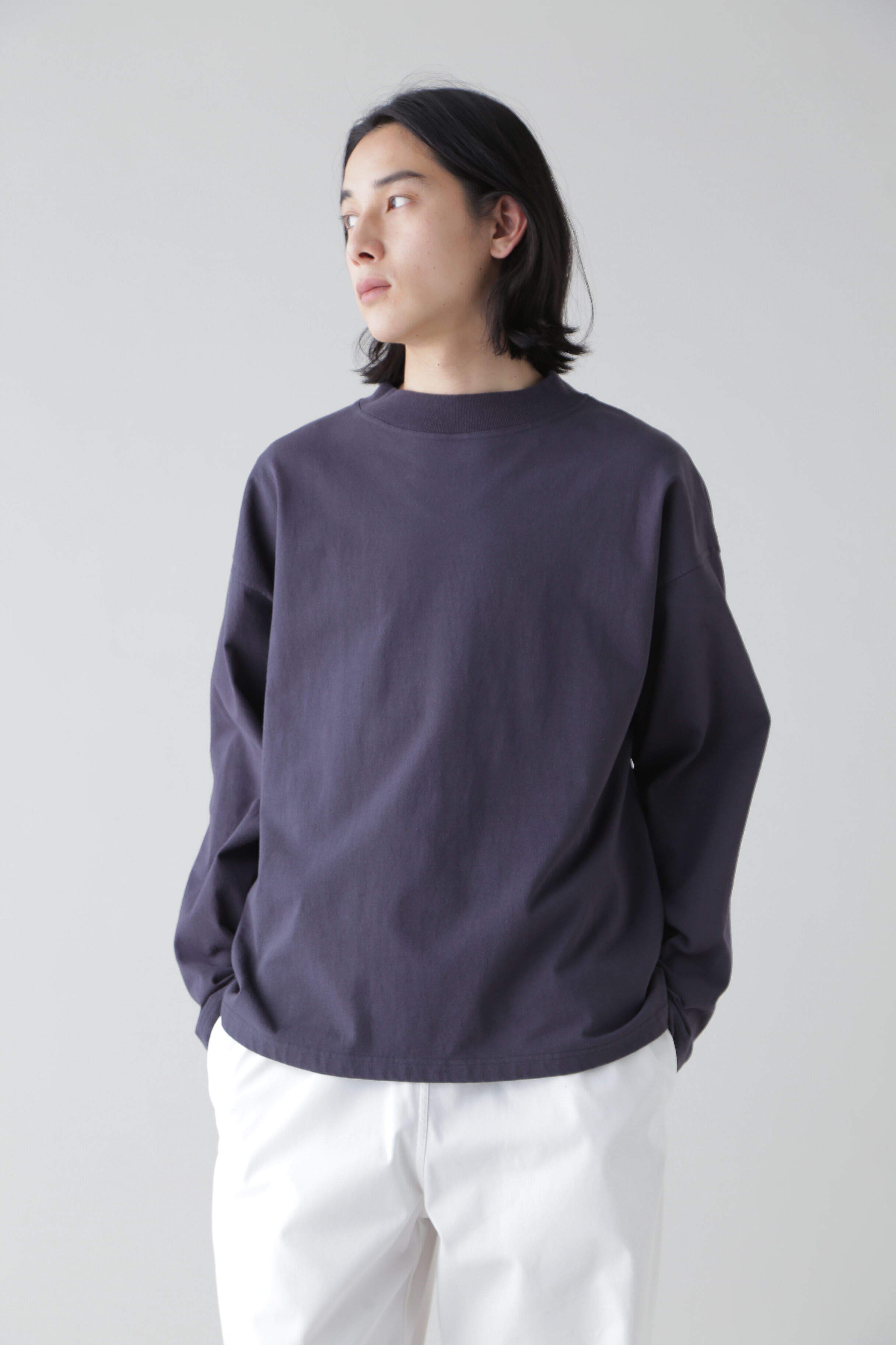 YLEVE 「Ｙ / ORGANIC COTTON JERSEY MOCK NECK P/O」|Tシャツ・カットソー|ネイビー