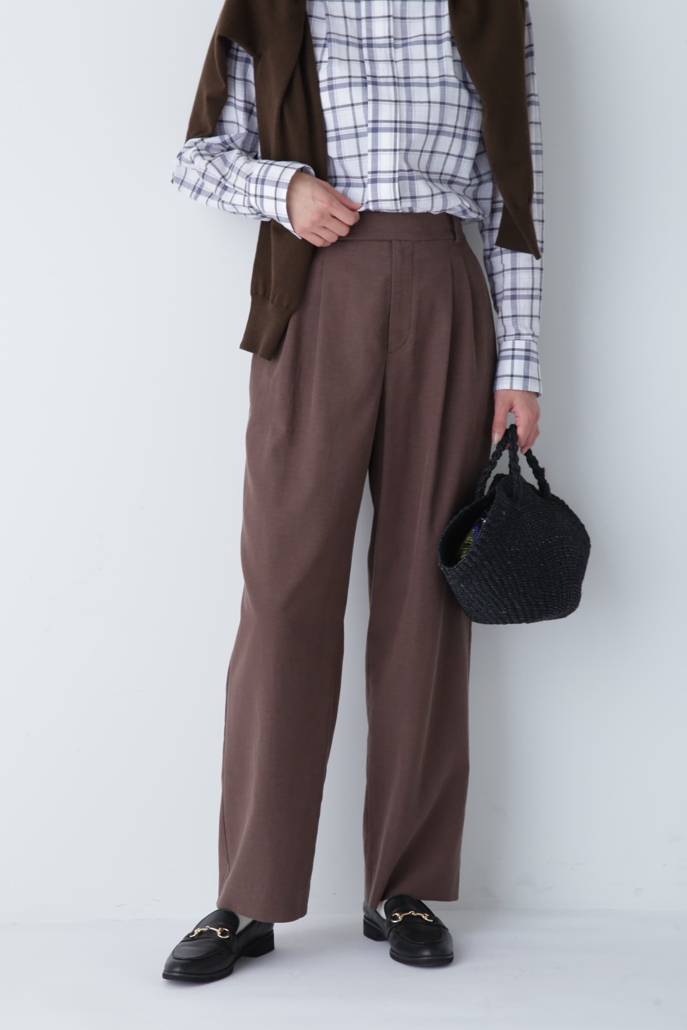  「◆タックセミワイドパンツ」|その他|ブラウン