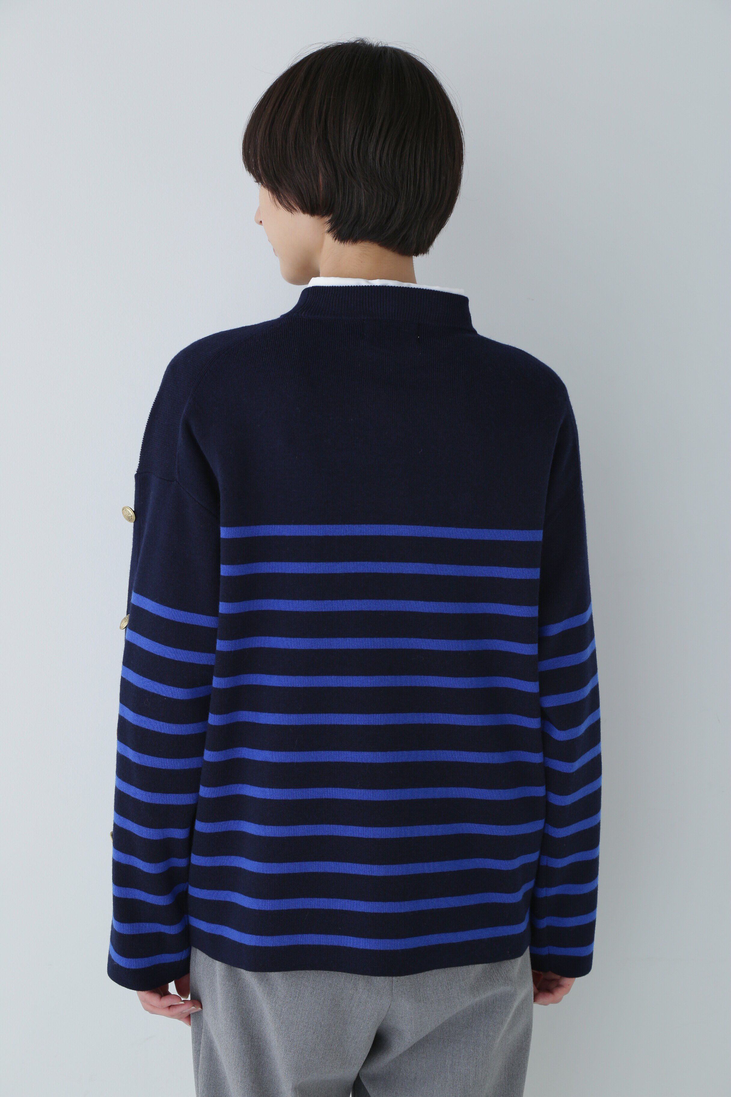  「◆袖ボタン付きボーダーニット」|ニット・セーター|