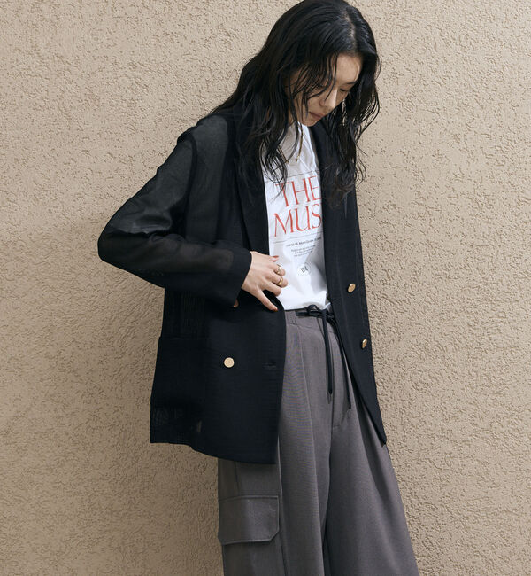 Doux archives「【ロングシーズンHIT ITEM】メッシュテーラードダブルジャケット」|テーラードジャケット|BLACK