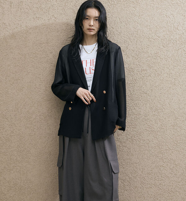 Doux archives「【ロングシーズンHIT ITEM】メッシュテーラードダブルジャケット」|テーラードジャケット|