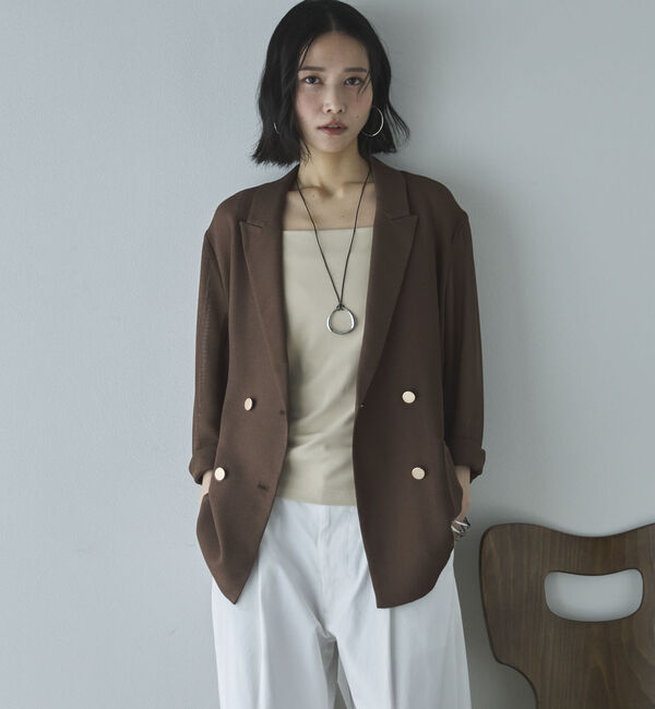 Doux archives「【ロングシーズンHIT ITEM】メッシュテーラードダブルジャケット」|テーラードジャケット|BROWN