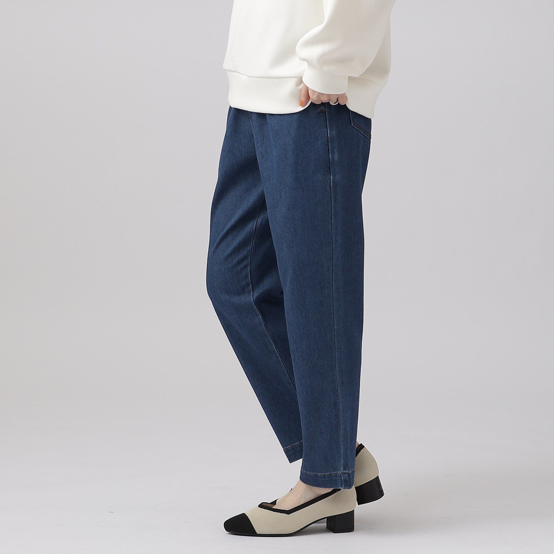 SHOO･LA･RUE「【SS-3L/洗える/美脚シルエット】ボトム選びが難しい方の救世主 デニムイージーテーパードパンツ」|デニム|
