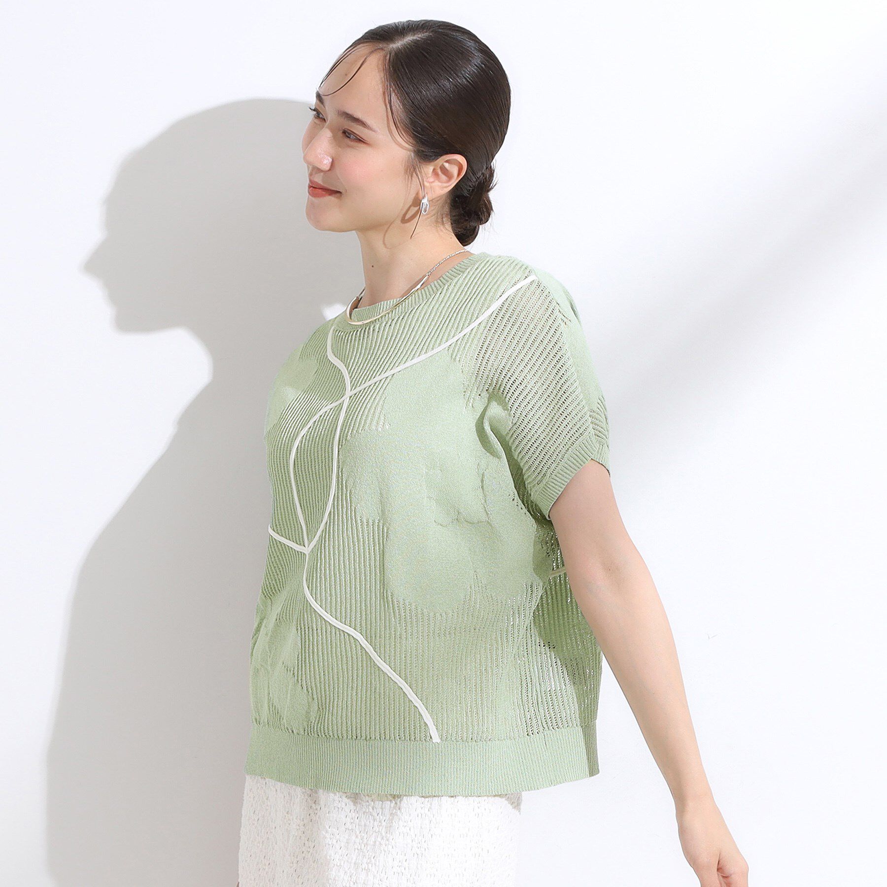 SHOO･LA･RUE「【S-LL】にょろにょろ刺繍 透かし編みニット」|ニット・セーター|