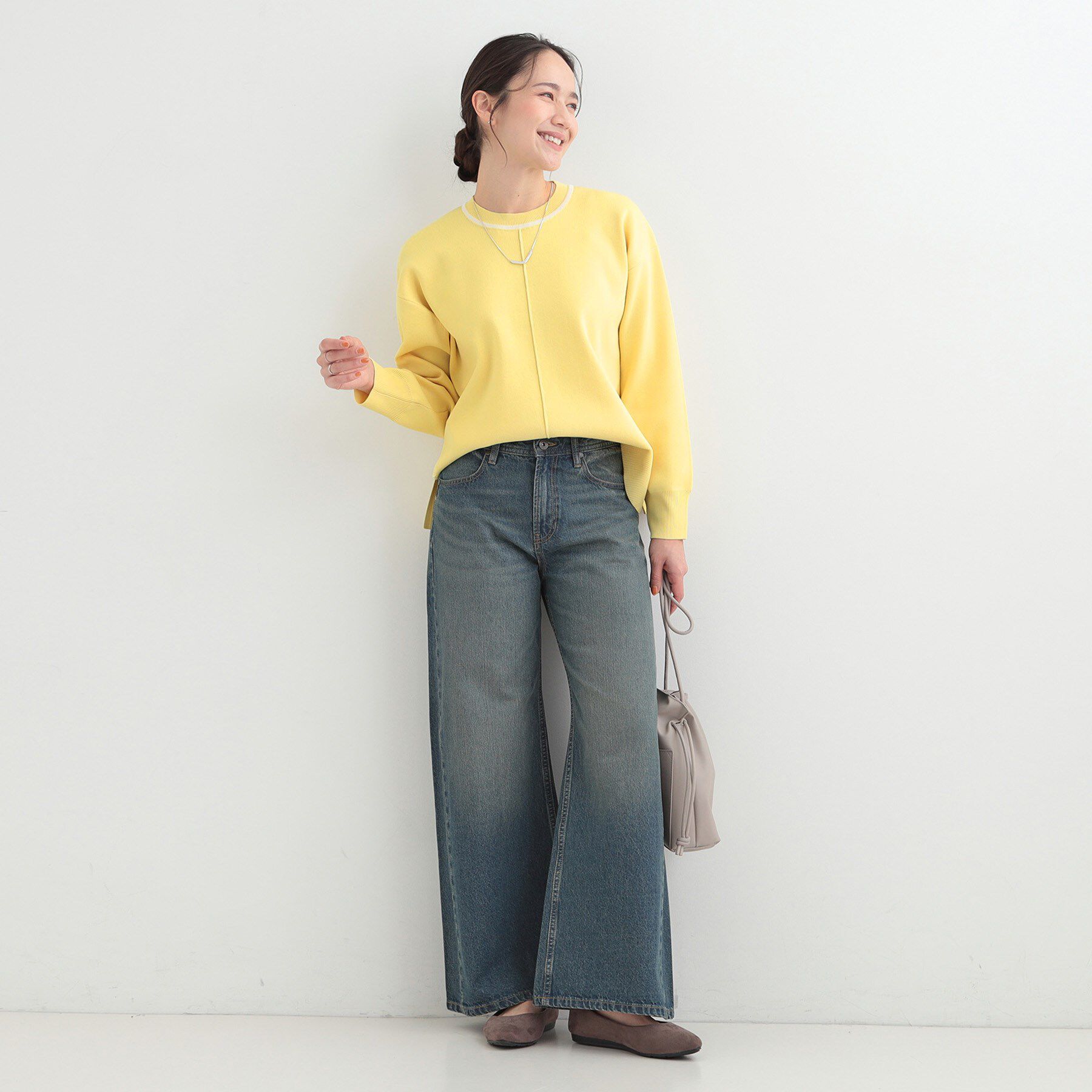 SHOO･LA･RUE「【洗濯機可/S-LL】軽やかなパイピングがポイント スウェットライクニット」|ニット・セーター|