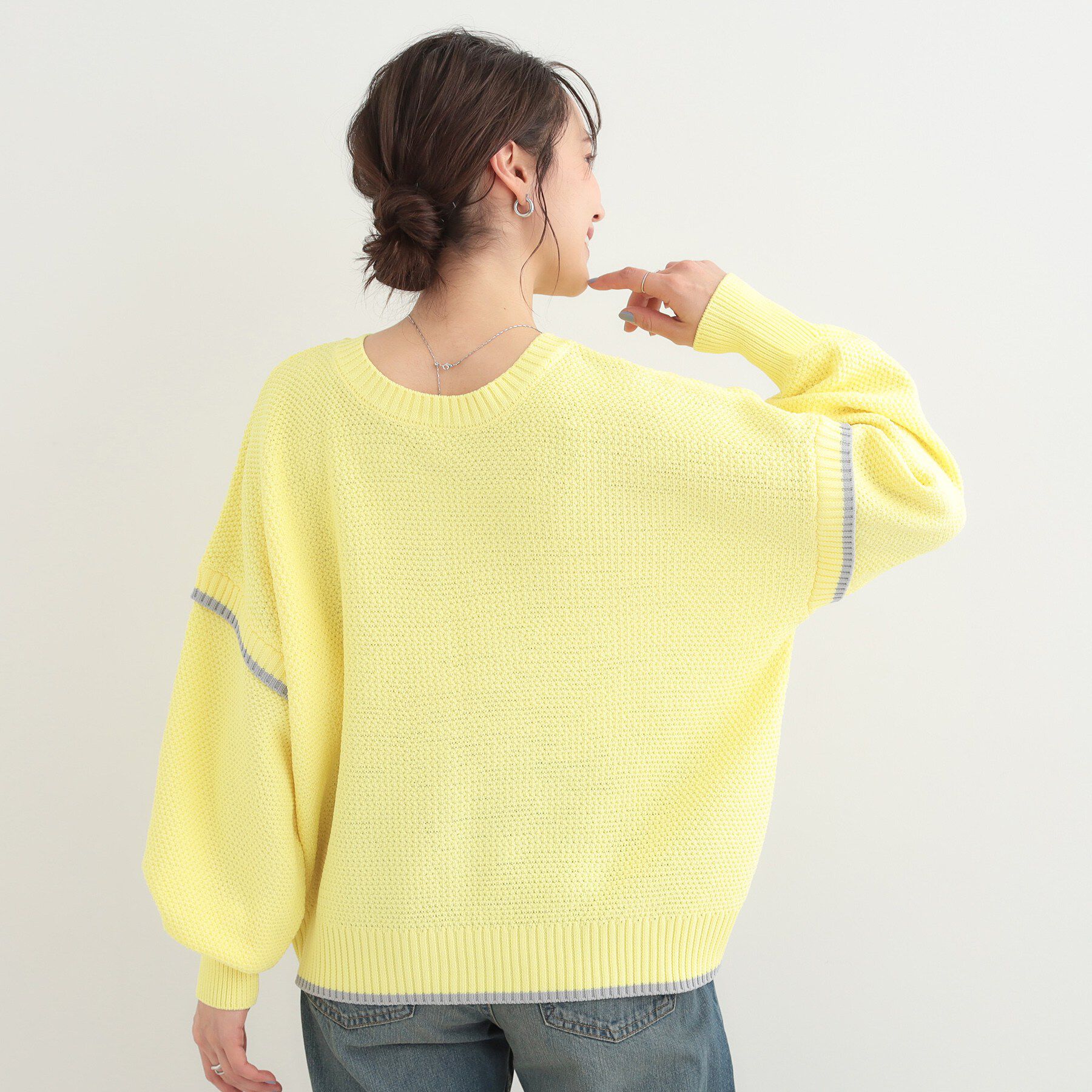 SHOO･LA･RUE「【前後2WAY/S-LL】体型カバーもこなれ見えも叶う　ふんわりお袖の配色パイピングニット」|ニット・セーター|