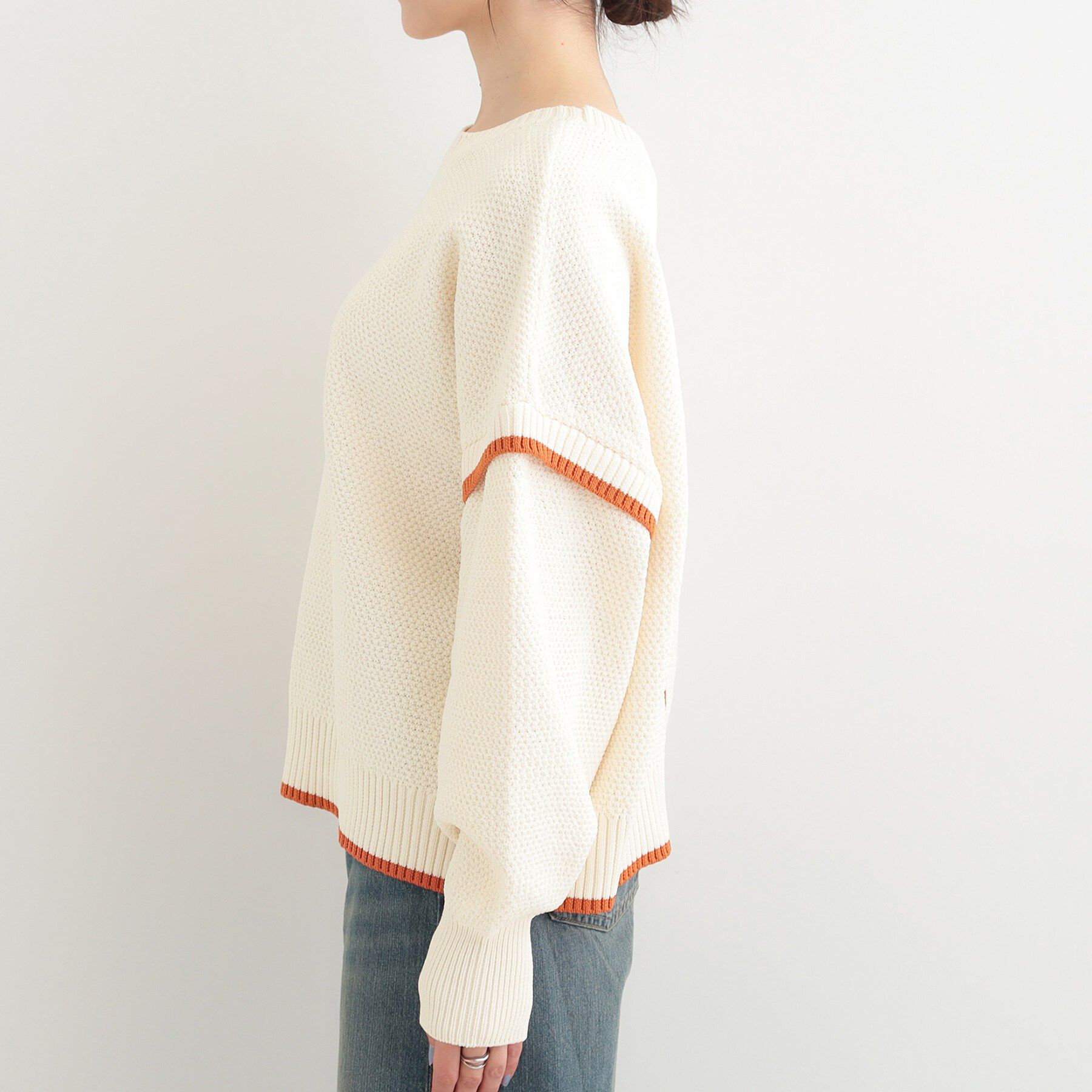 SHOO･LA･RUE「【前後2WAY/S-LL】体型カバーもこなれ見えも叶う　ふんわりお袖の配色パイピングニット」|ニット・セーター|