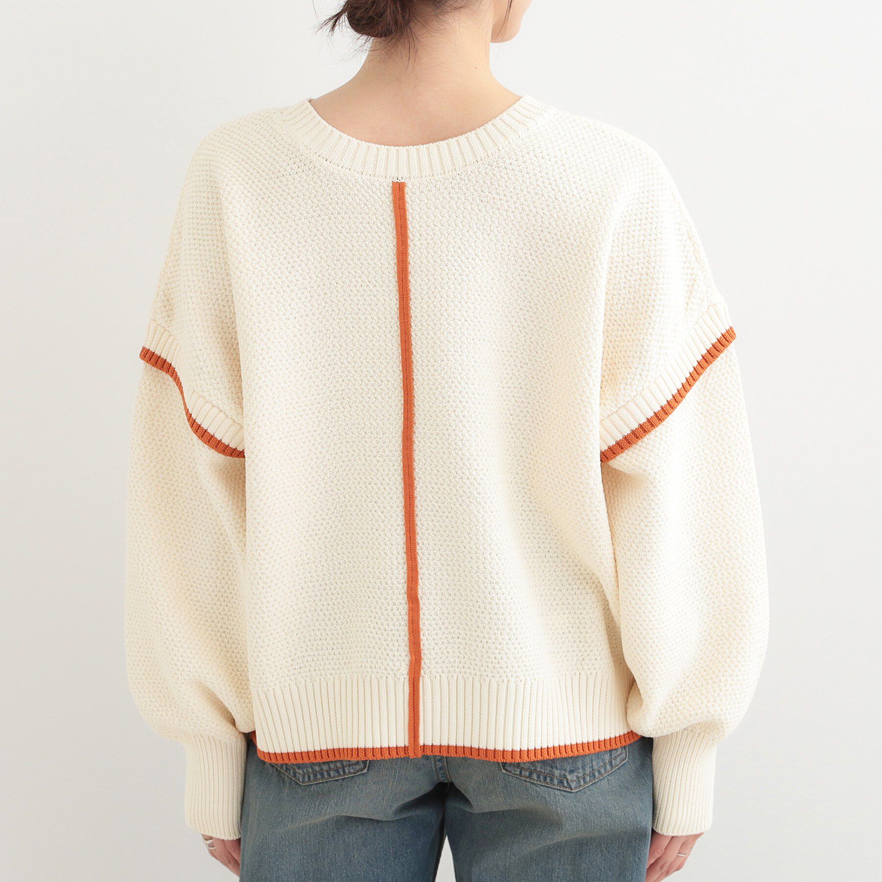 SHOO･LA･RUE「【前後2WAY/S-LL】体型カバーもこなれ見えも叶う　ふんわりお袖の配色パイピングニット」|ニット・セーター|