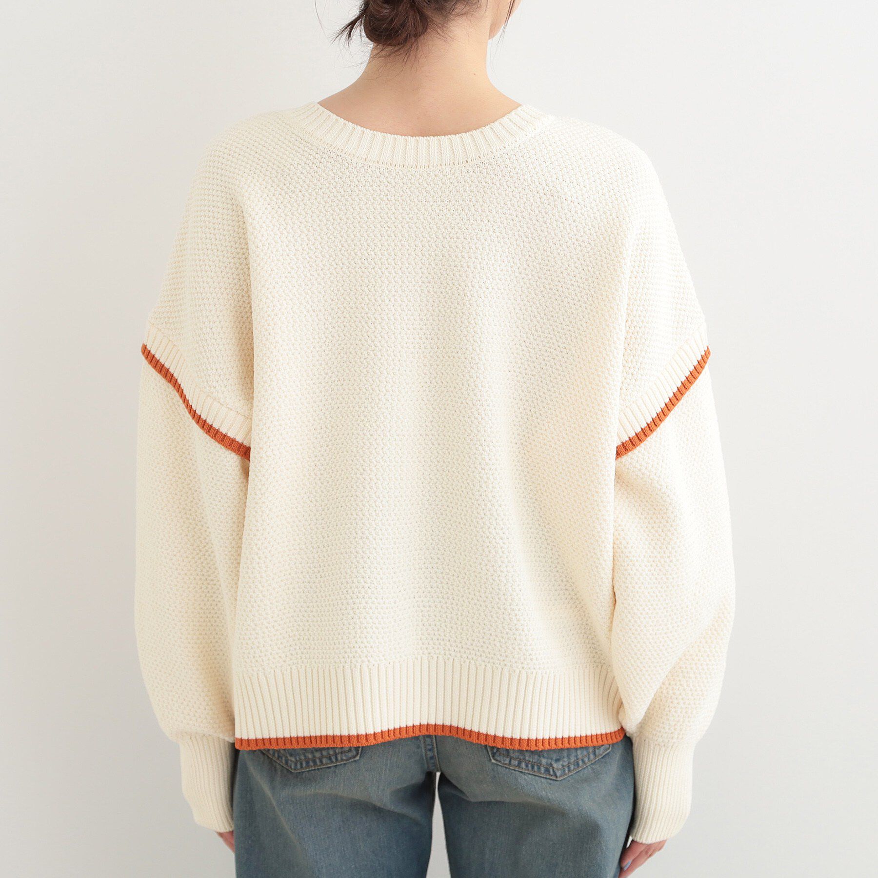 SHOO･LA･RUE「【前後2WAY/S-LL】体型カバーもこなれ見えも叶う　ふんわりお袖の配色パイピングニット」|ニット・セーター|