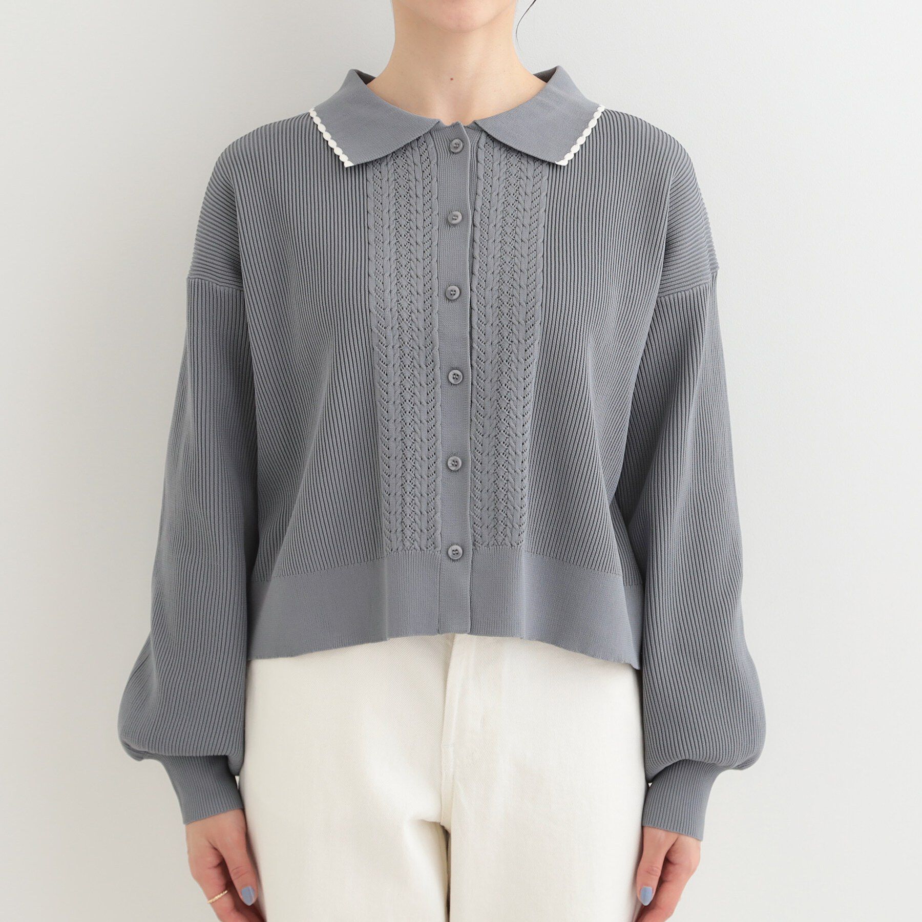 SHOO･LA･RUE「襟付きレース風カーディガン」|カーディガン|