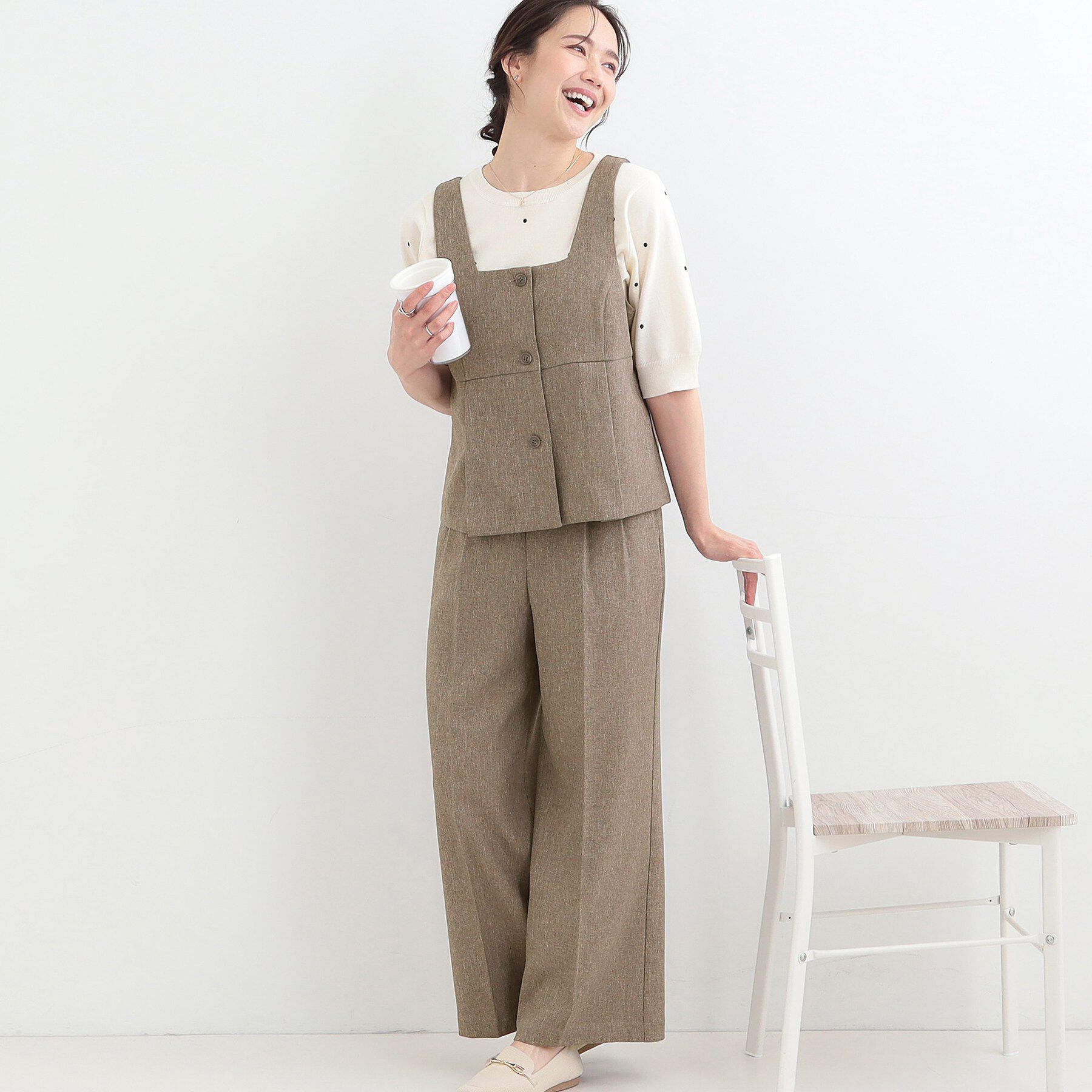 SHOO･LA･RUE「【2点セット/S-LL】着回し力も抜群 着るだけで決まる大人上品セットアップ」|スーツ|ブラウン(043)