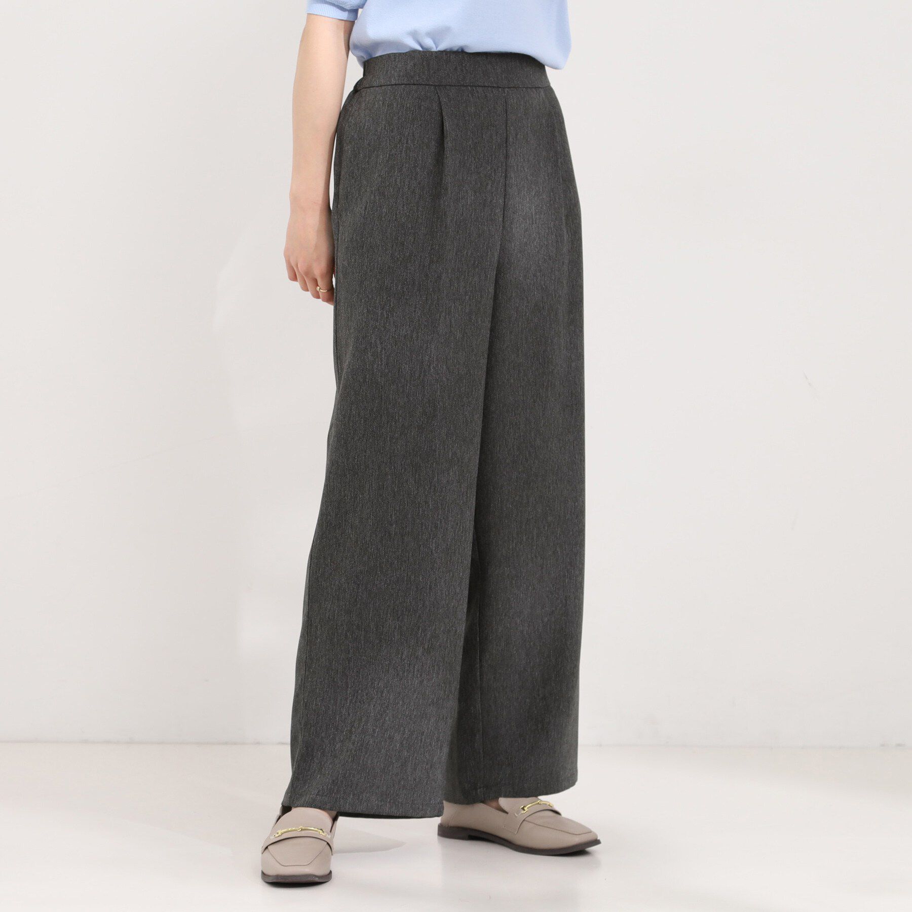 SHOO･LA･RUE「【S-LL】はくだけすっきりシルエット サイドボタン付き デニム風ワイドパンツ」|その他|