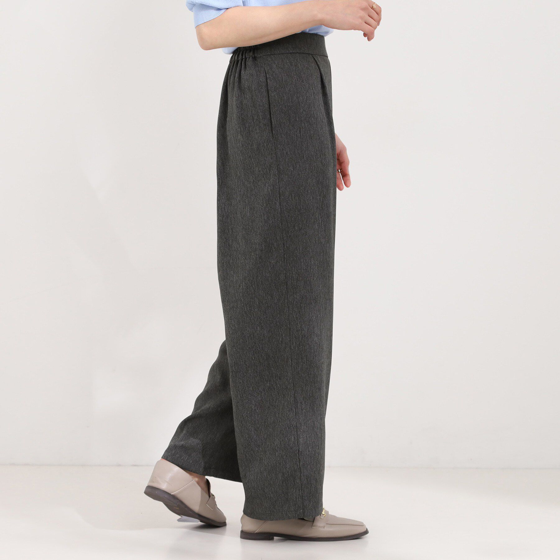 SHOO･LA･RUE「【S-LL】はくだけすっきりシルエット サイドボタン付き デニム風ワイドパンツ」|その他|