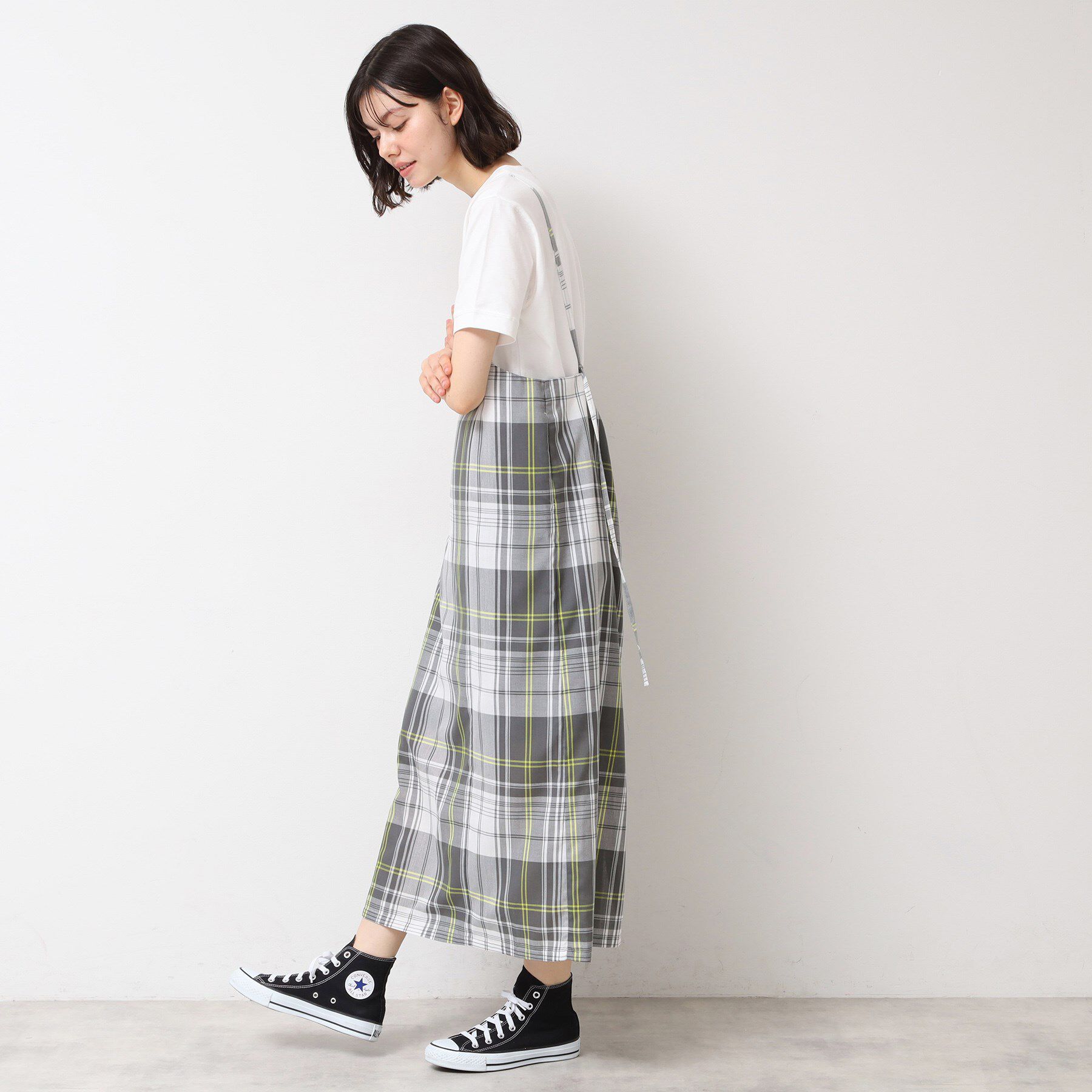 Dessin「【洗える】肩紐付きチェックスカート」|スカート|