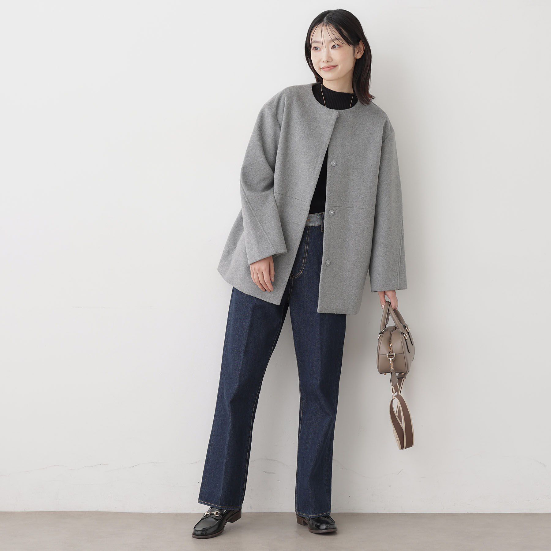 Dessin「ウール混クルーネックコート」|ノーカラーコート|