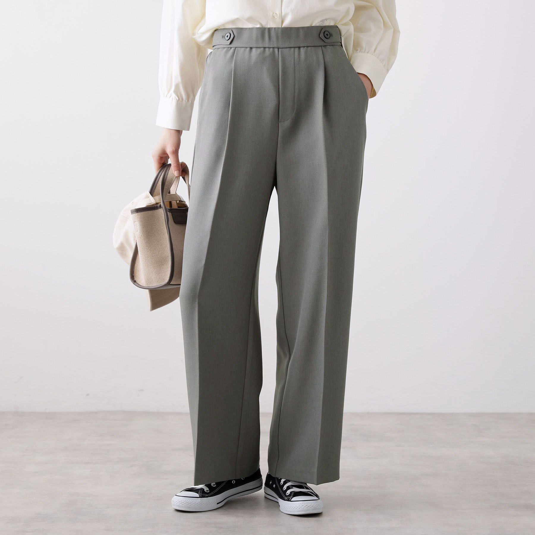 Dessin「【洗える】サイドボタンセミワイドパンツ」|その他|チャコールグレー(0