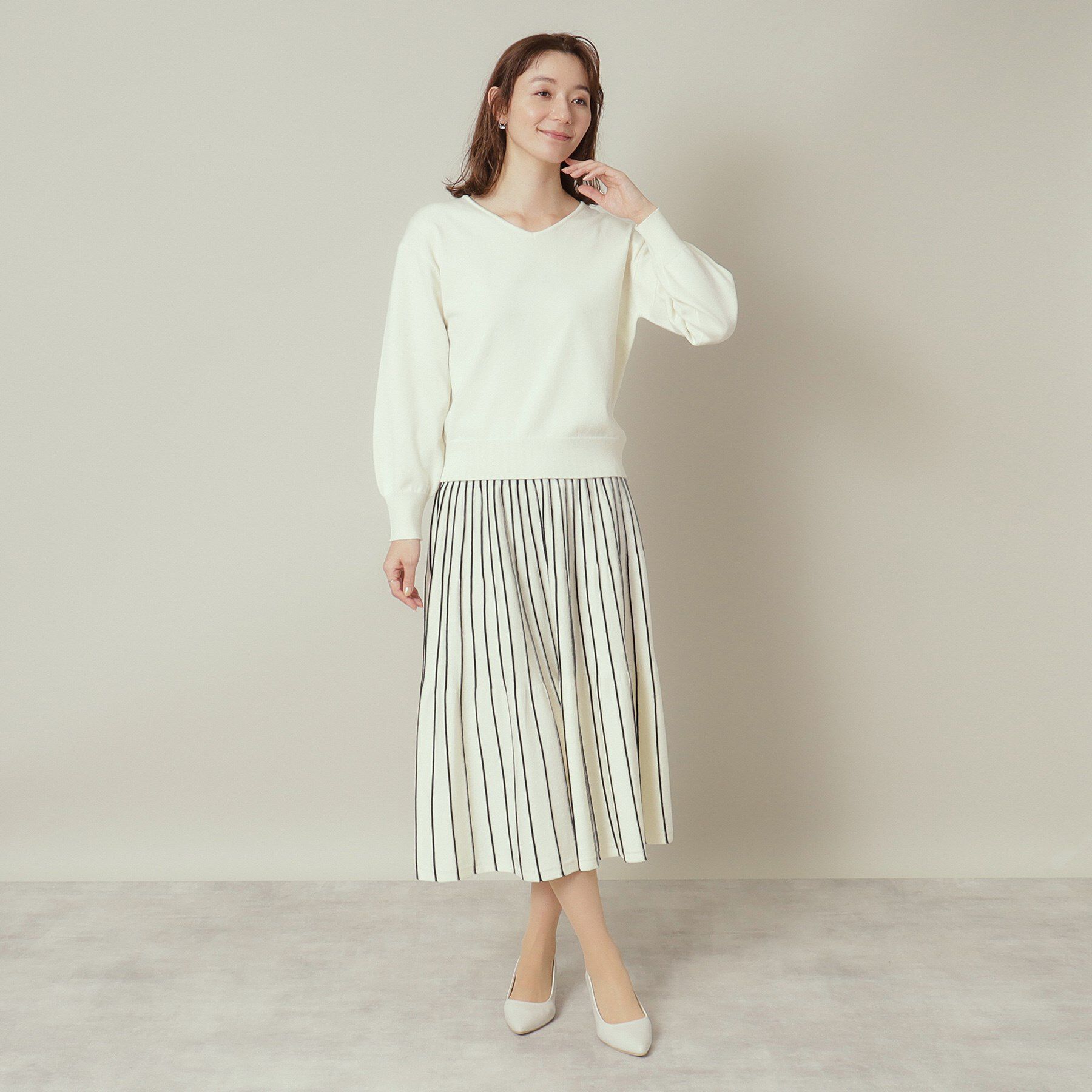 ITS&rsquo;DEMO「【通勤／手洗い可】Vネック&times;フレアスカートセットアップ」|スーツ|