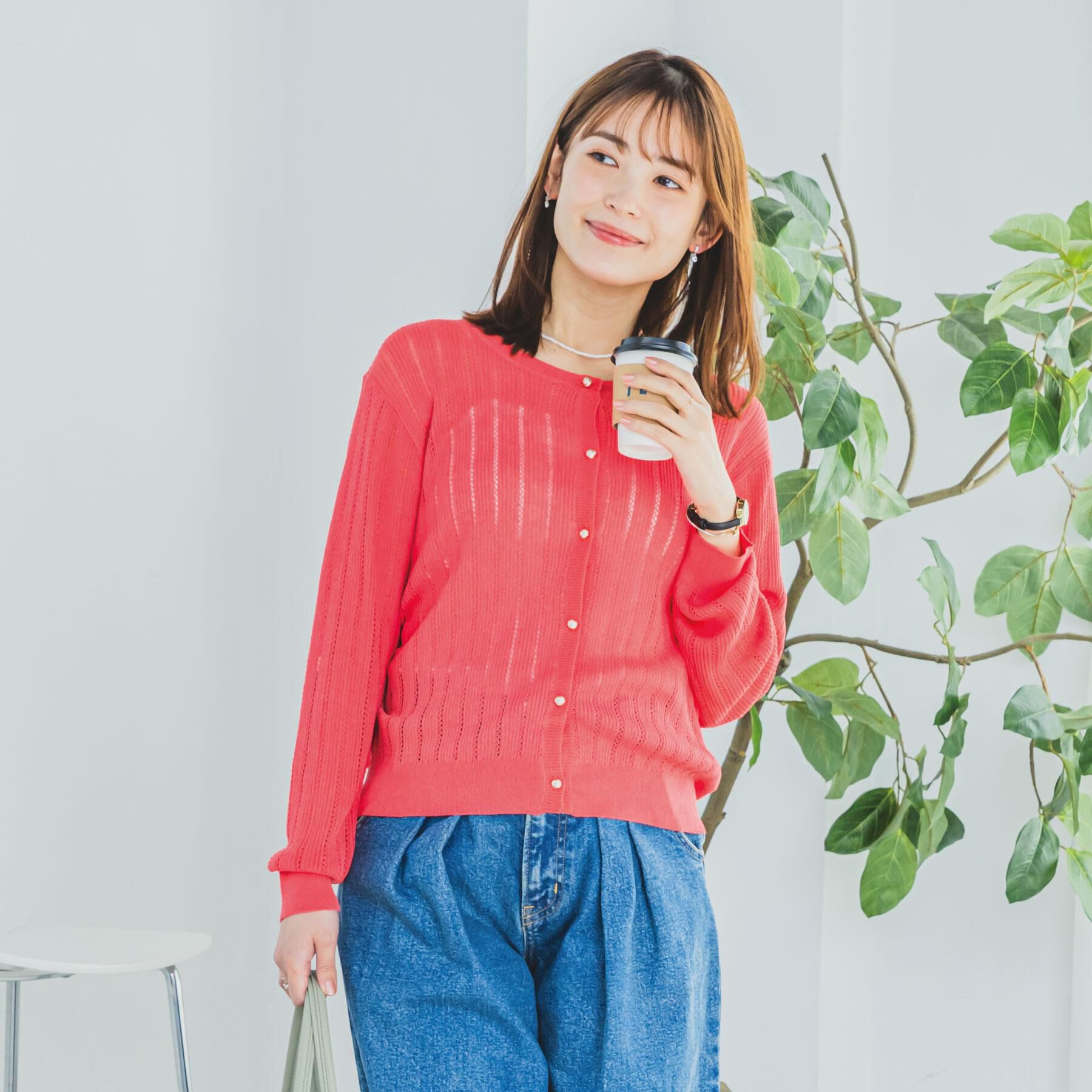 ITS&rsquo;DEMO「【手洗い可】透かし編みクルーカーデ」|カーディガン|