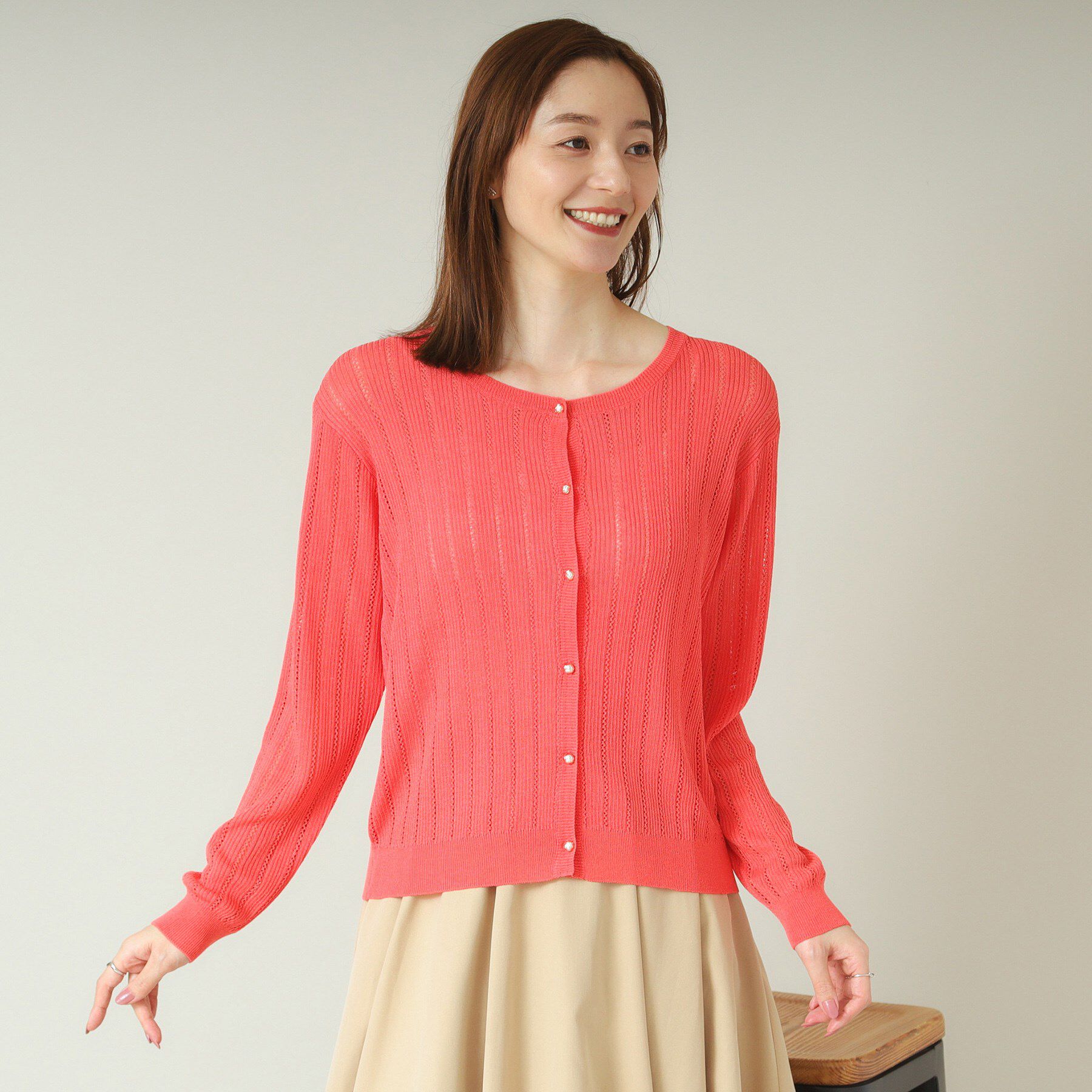 ITS&rsquo;DEMO「【手洗い可】透かし編みクルーカーデ」|カーディガン|