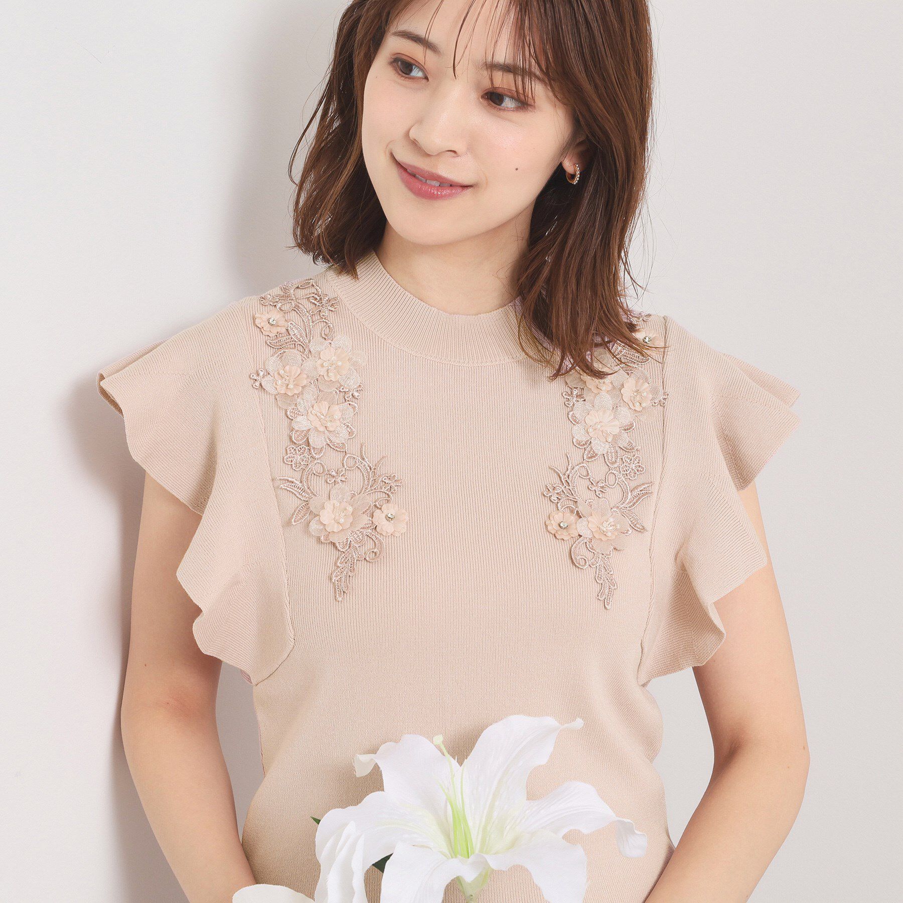 ITS&rsquo;DEMO「【手洗い可】花レースフリル袖ニット」|ニット・セーター|